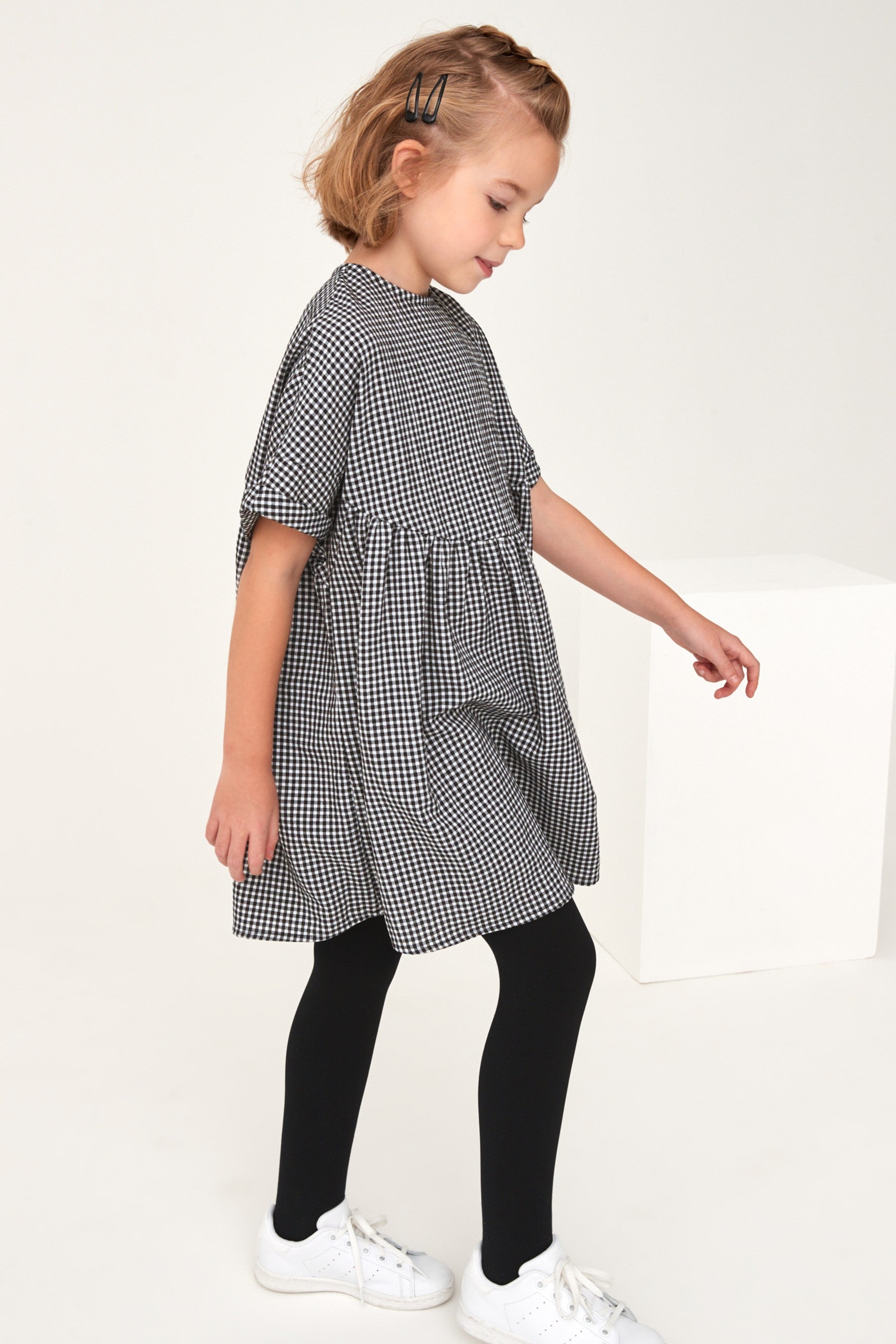 Black Gingham Oversized Cotton Dress (3-16yrs)