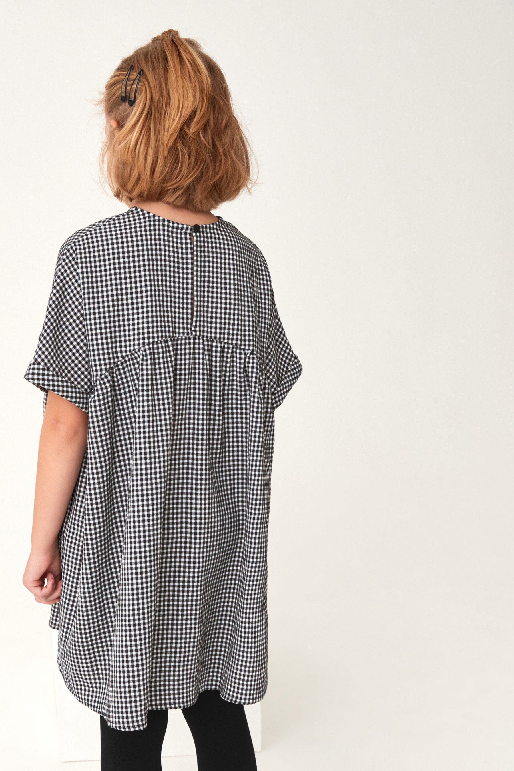 Black Gingham Oversized Cotton Dress (3-16yrs)