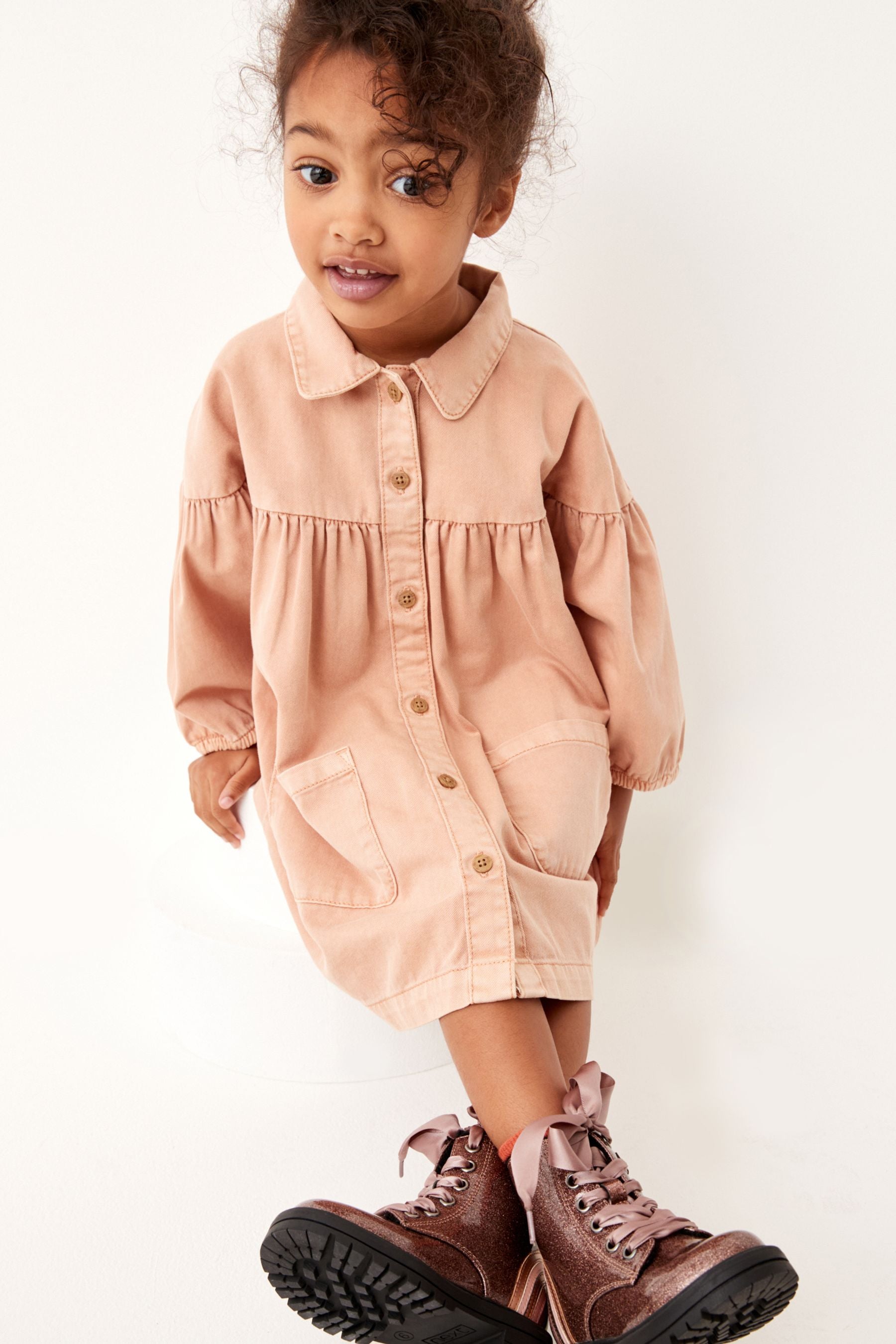 Soft Orange Cotton Shirt Dress (3mths-7yrs)