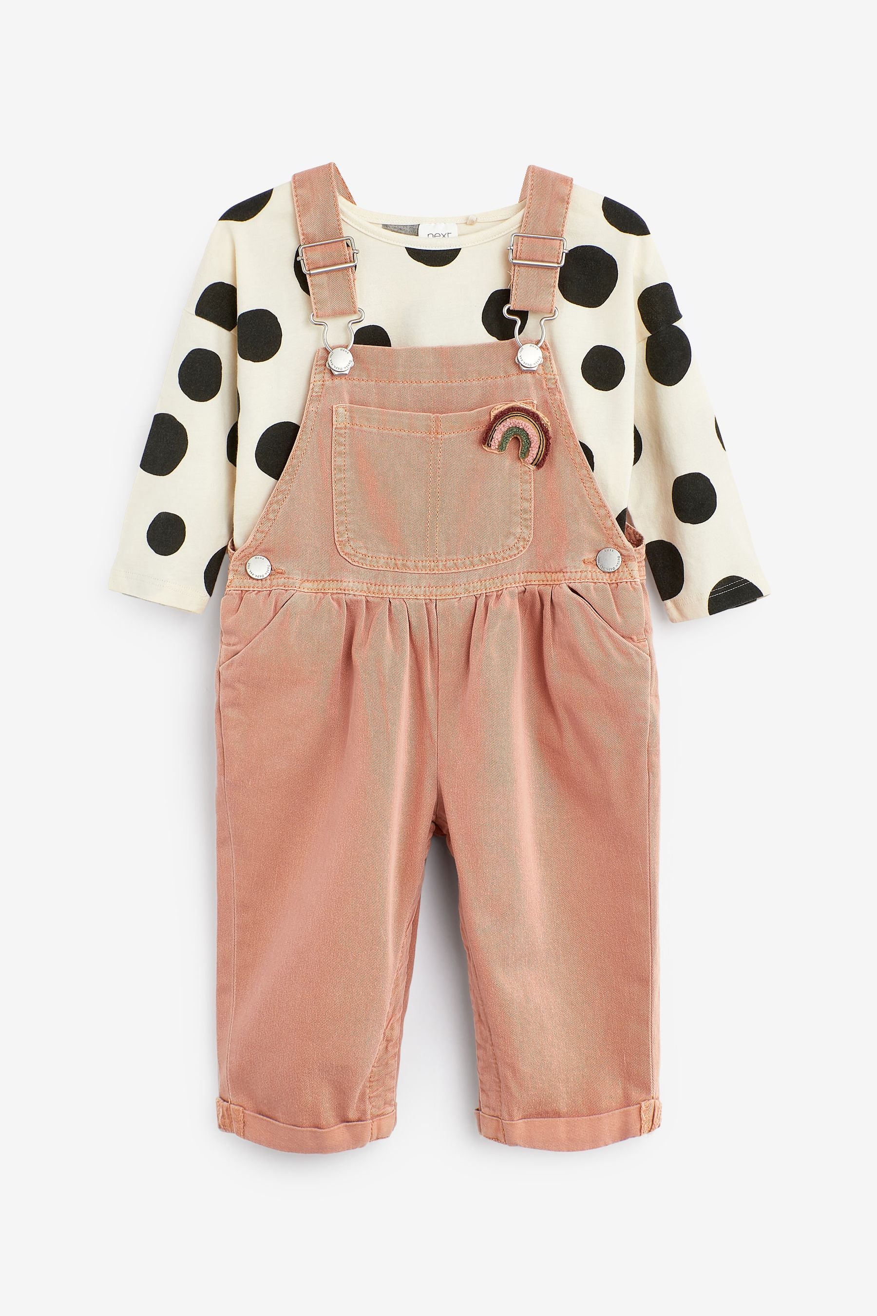 Pink Rainbow Cotton Dungaree And T-shirt Set (3mths-7yrs)