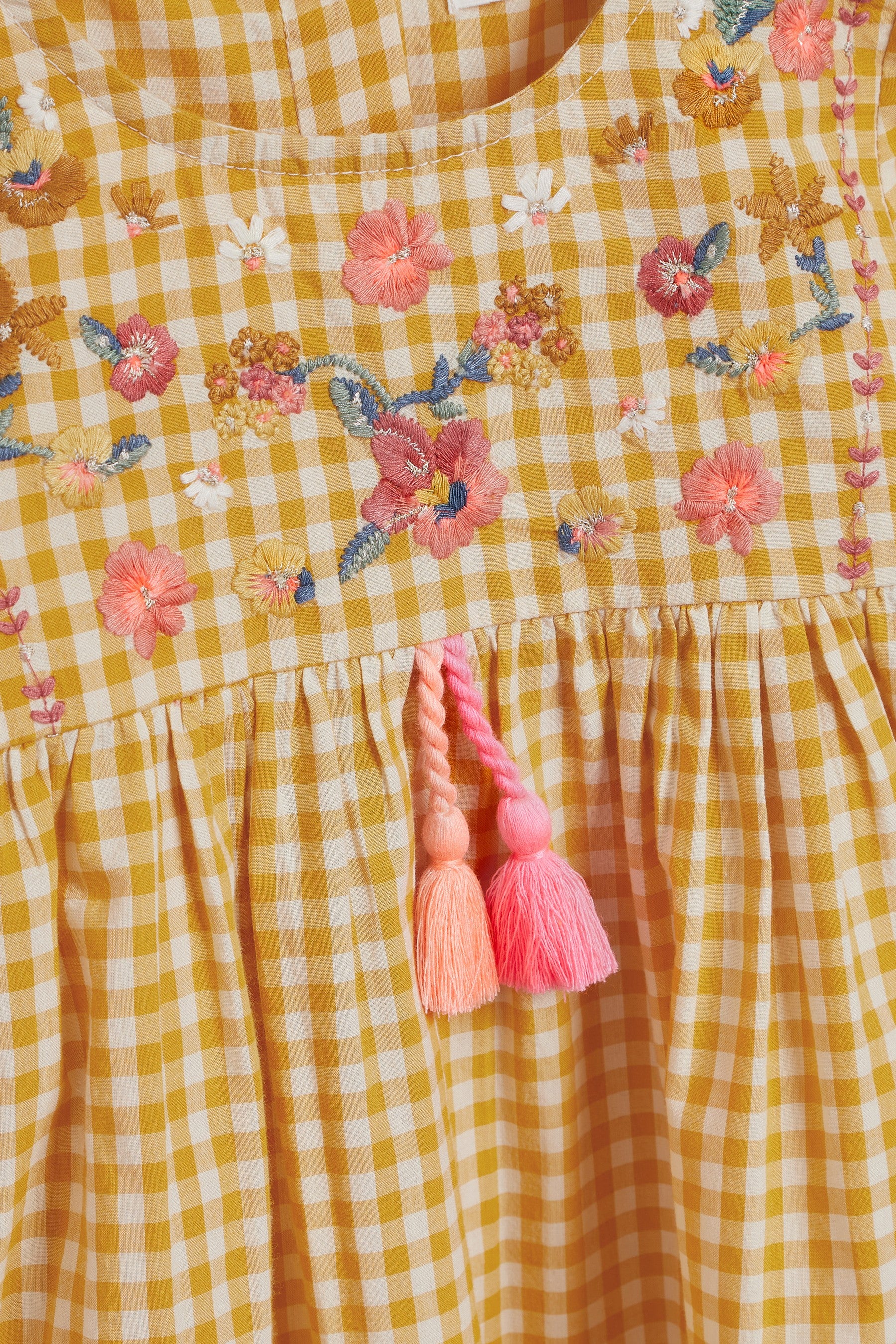 Yellow Gingham Embroidered Kaftan Dress (3mths-10yrs)