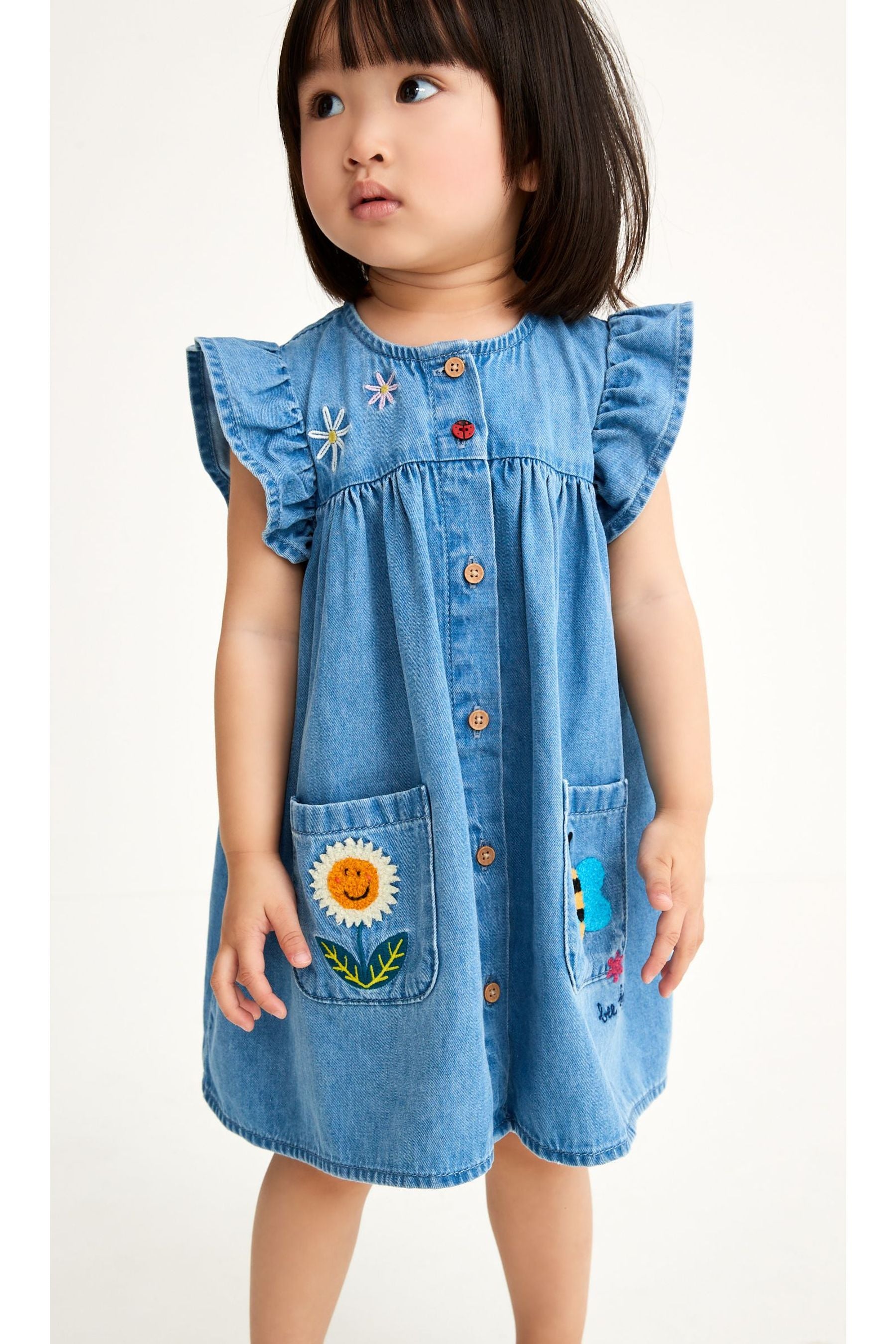 Bumblebee Denim Frill Sleeve Cotton Dress (3mths-8yrs)