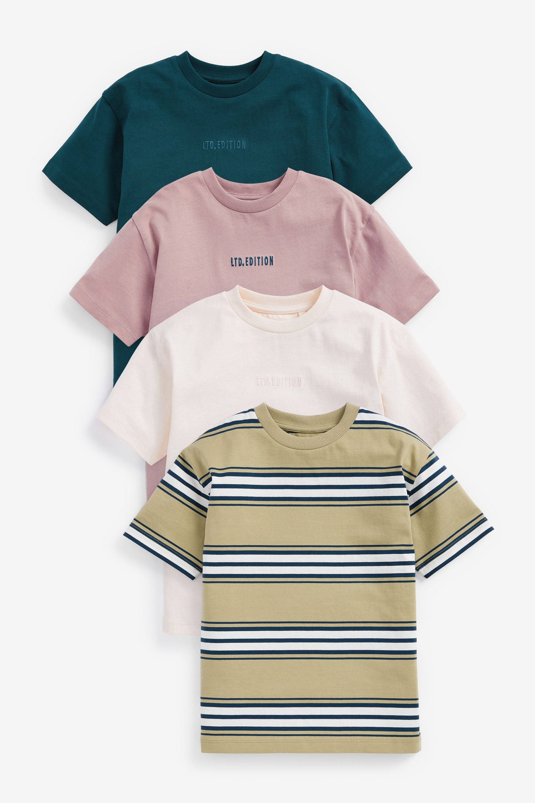 Muted Stripe 4 Pack Relaxed Fit Short Sleeve T-Shirts (3-16yrs)