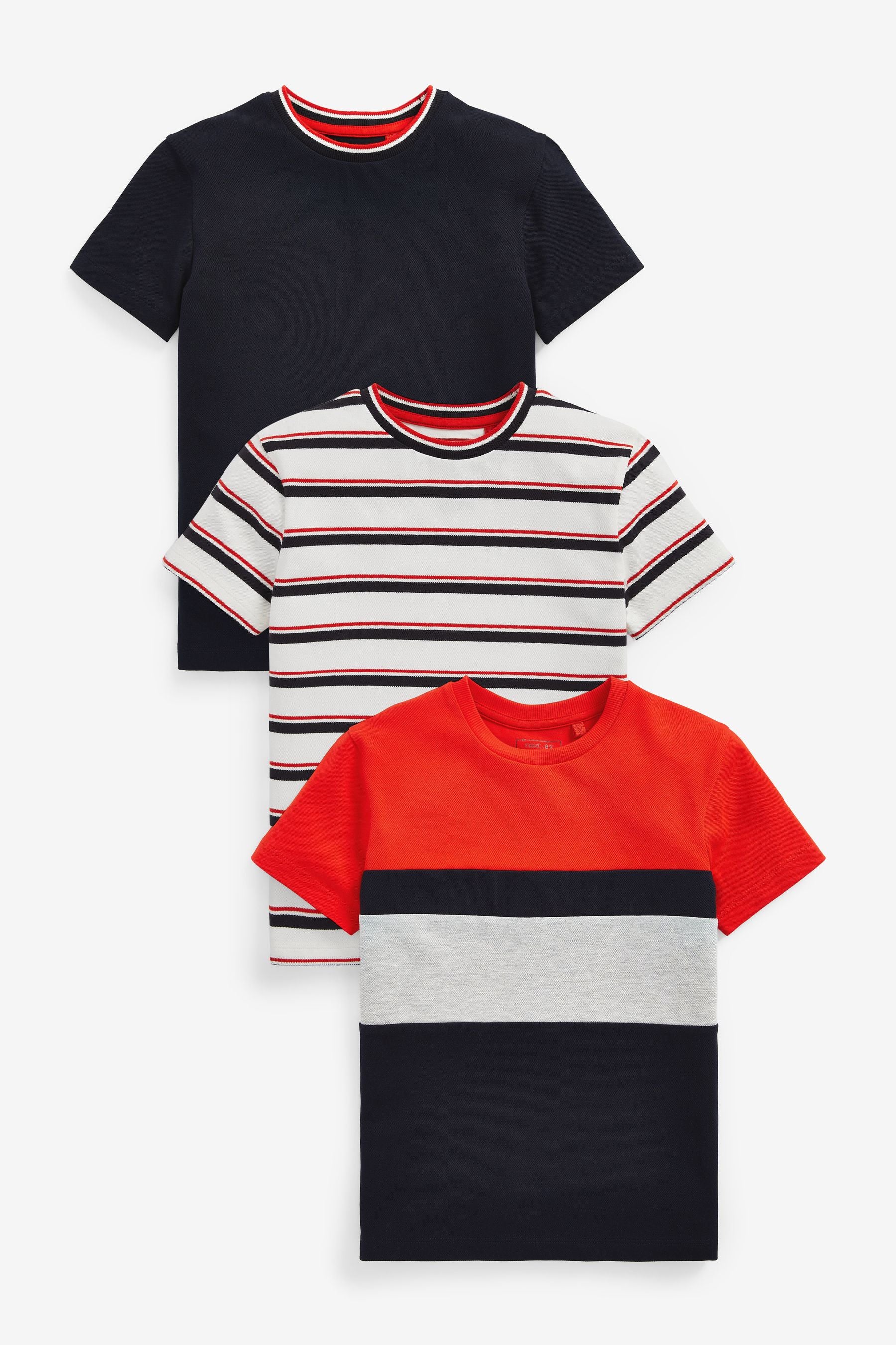 Red/Navy Blue 3 Pack Short Sleeve Colourblock T-Shirts (3-16yrs)