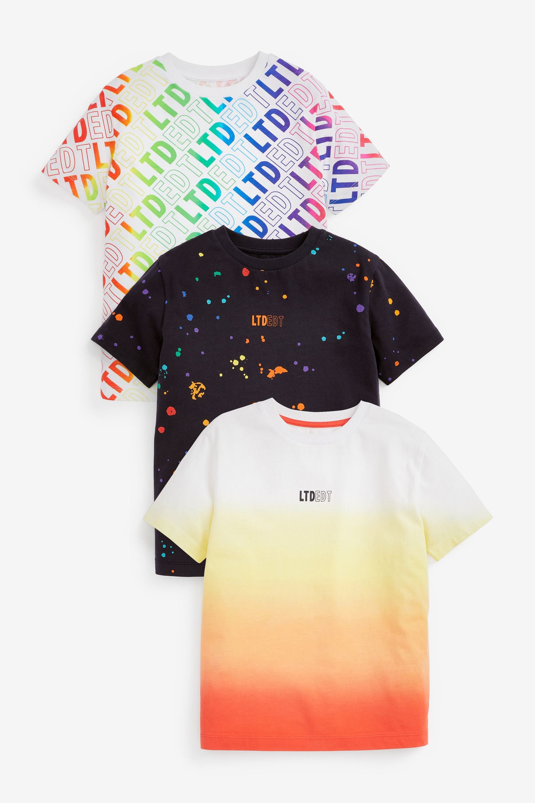 Rainbow 3 Pack All Over Print Short Sleeve T-Shirts (3-16yrs)