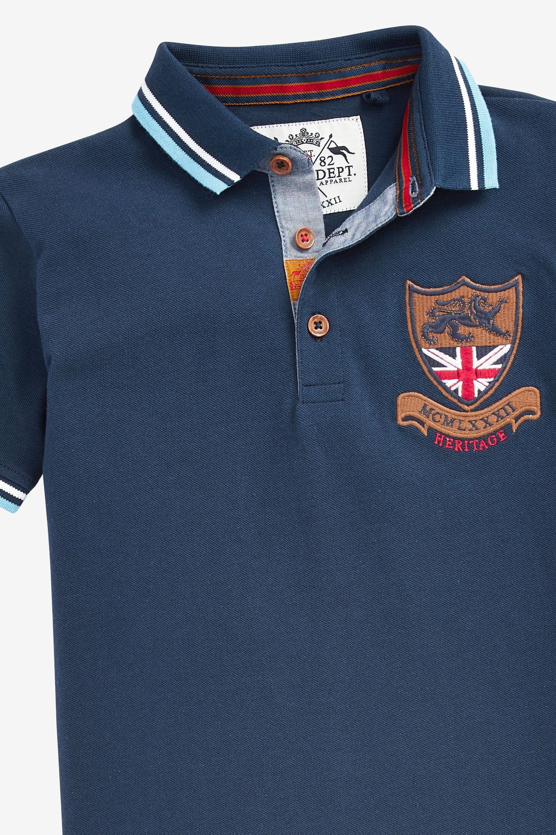 Navy Blue Heritage Badge Short Sleeve Polo Shirt (3-16yrs)