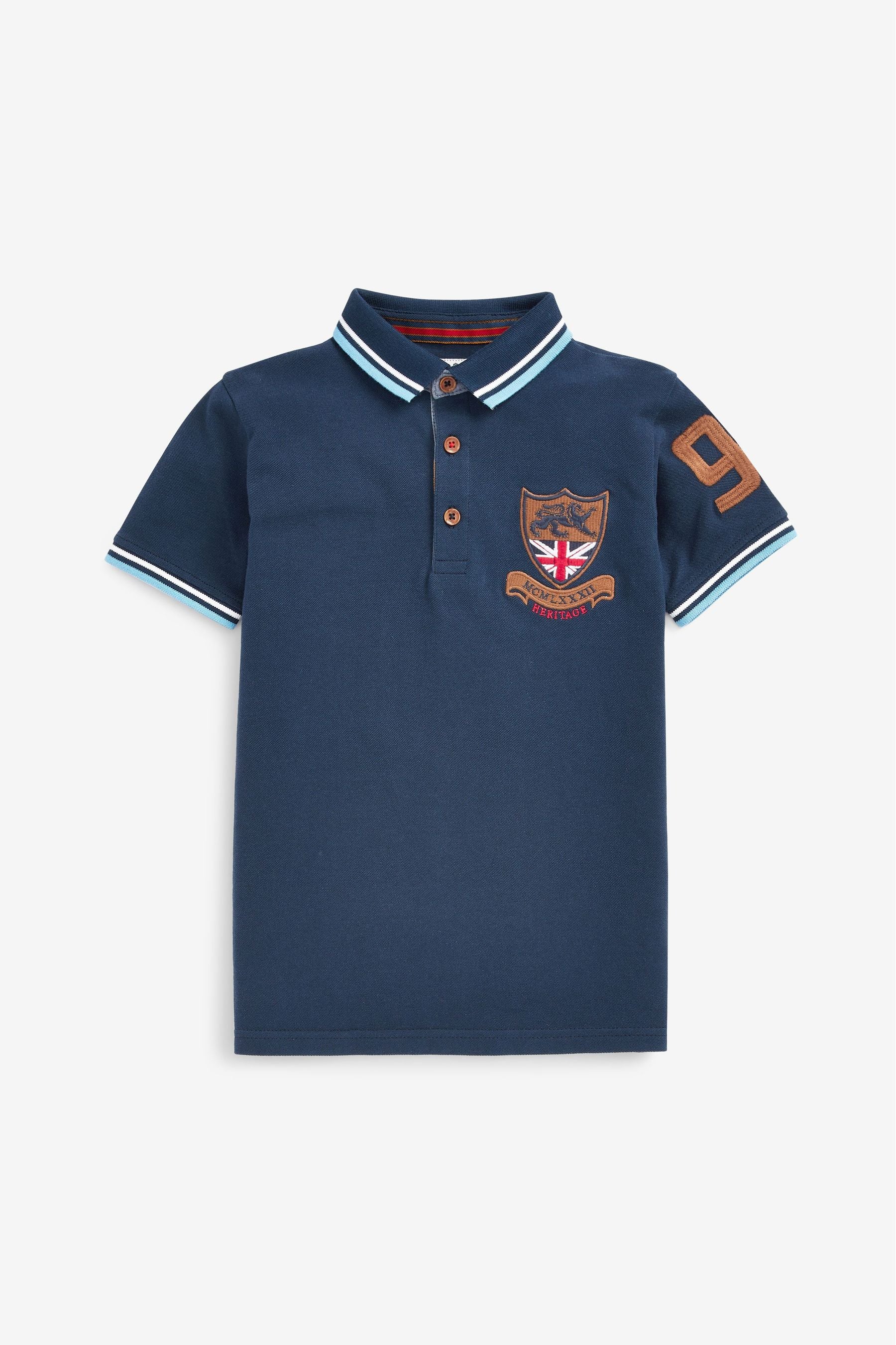 Navy Blue Heritage Badge Short Sleeve Polo Shirt (3-16yrs)