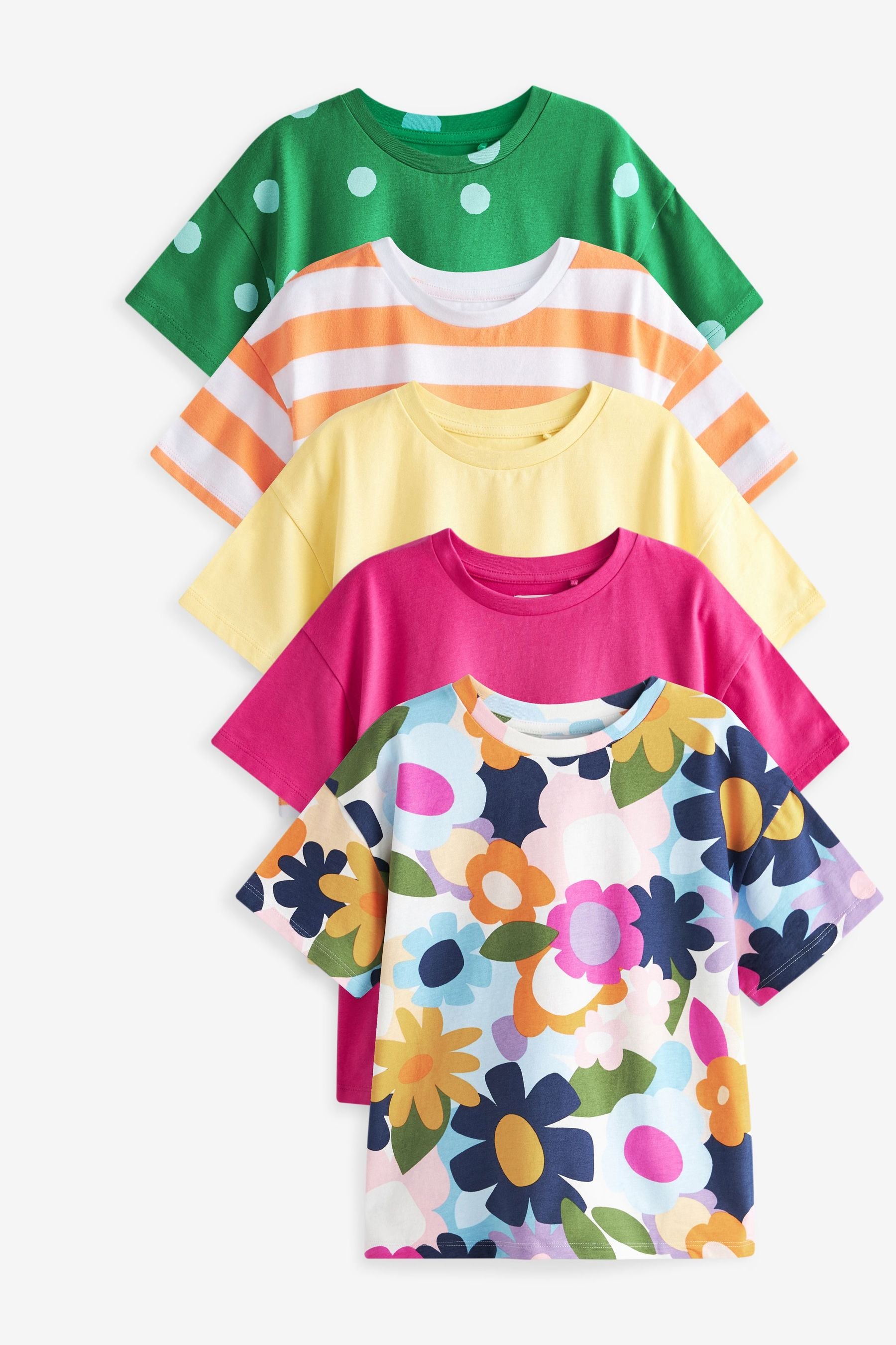 Pink/Yellow/Green 5 Pack Floral Tops (3-16yrs)