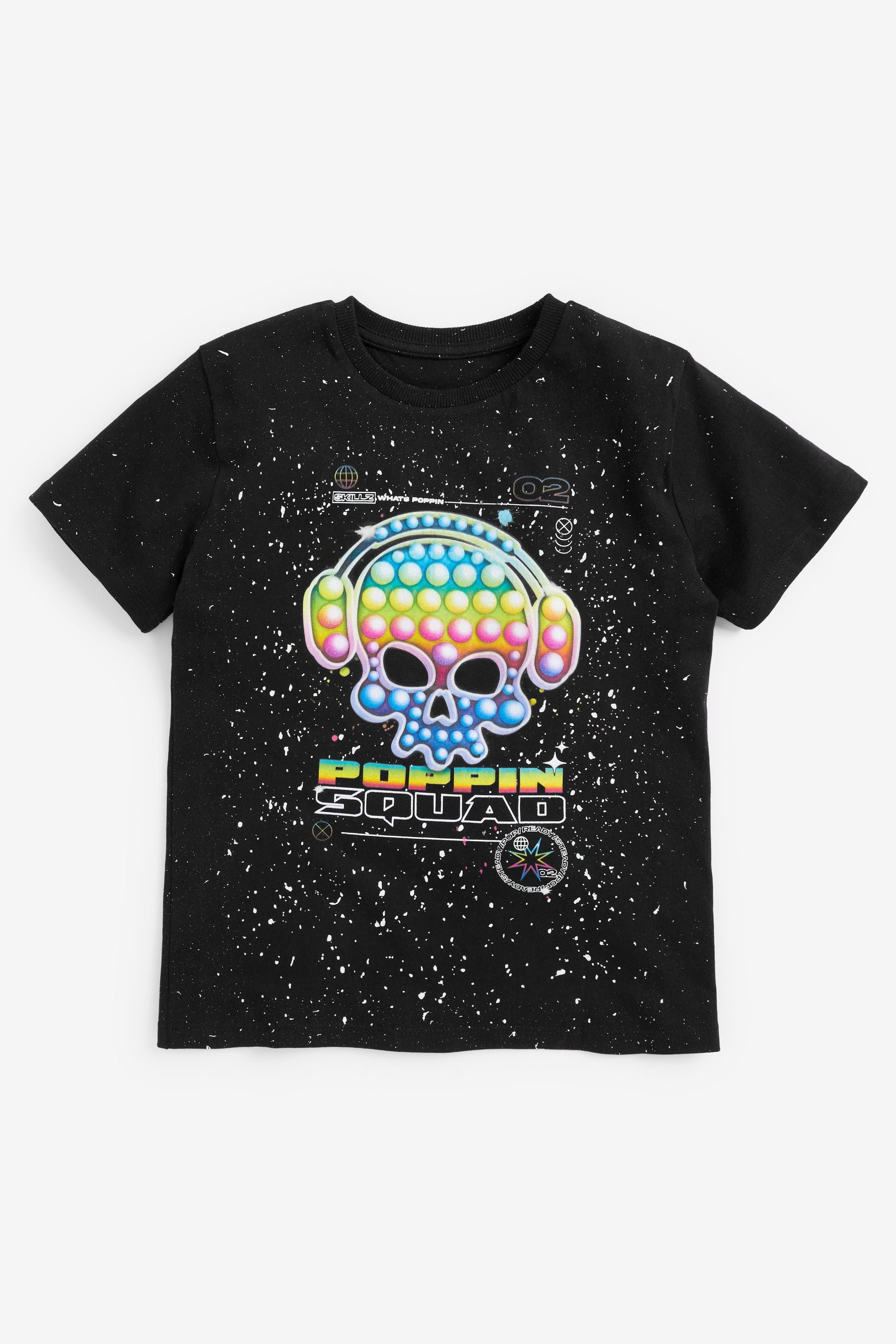 Black Poppin Skull Short Sleeve Graphic T-Shirt (3-16yrs)