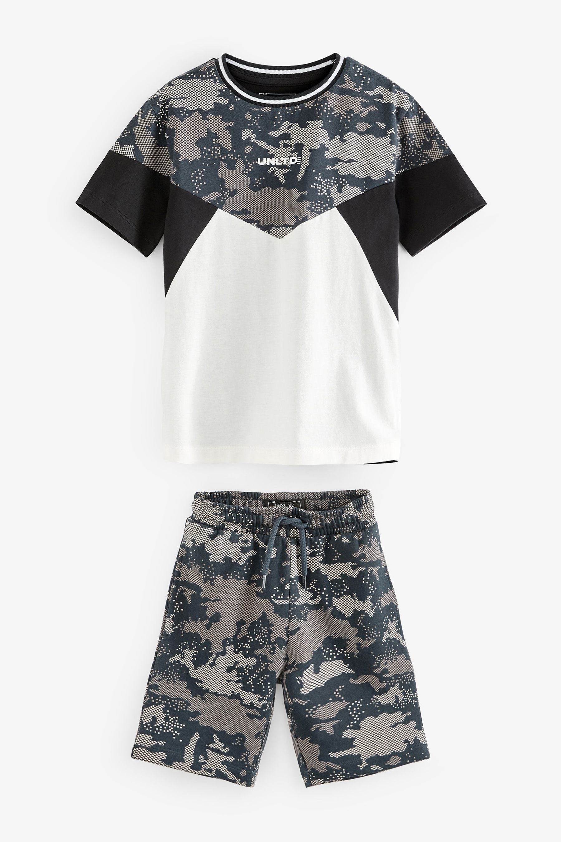 Mono Camouflage Colurblock T-Shirt And Short Set (3-16yrs)