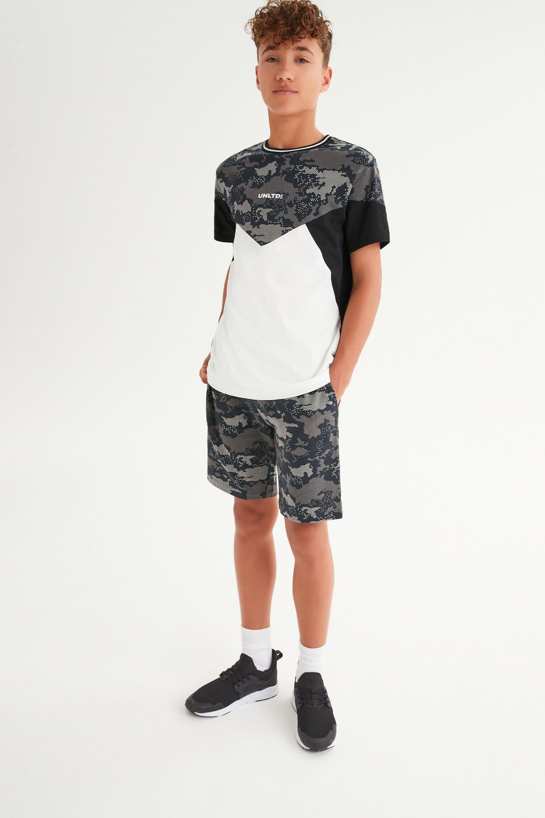 Mono Camouflage Colurblock T-Shirt And Short Set (3-16yrs)