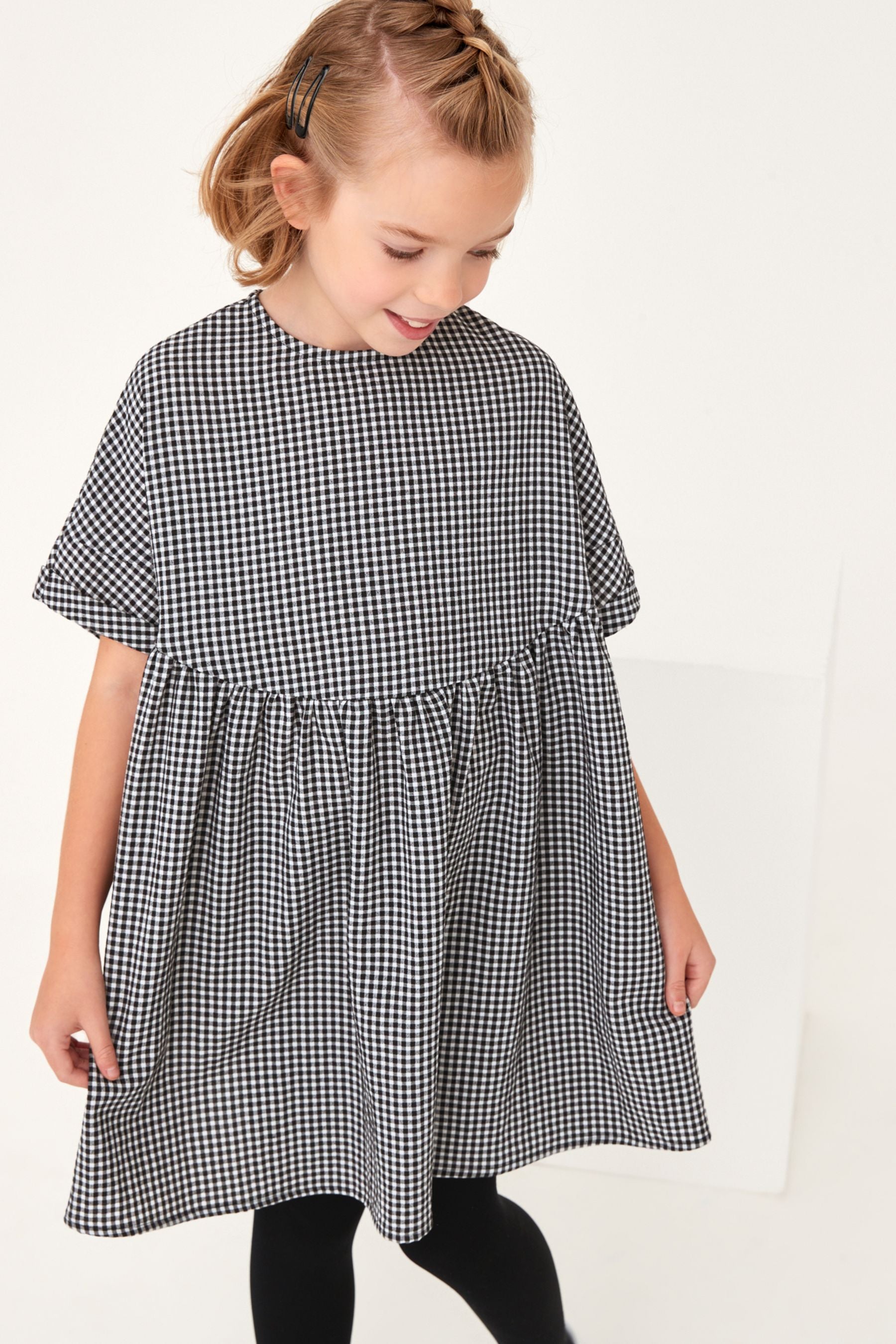 Black Gingham Oversized Cotton Dress (3-16yrs)