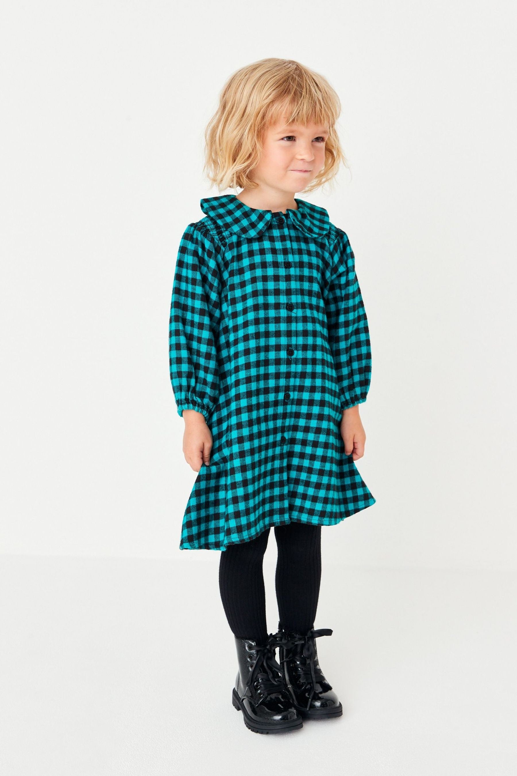 Teal Green Gingham Collar Dress (3mths-7yrs)