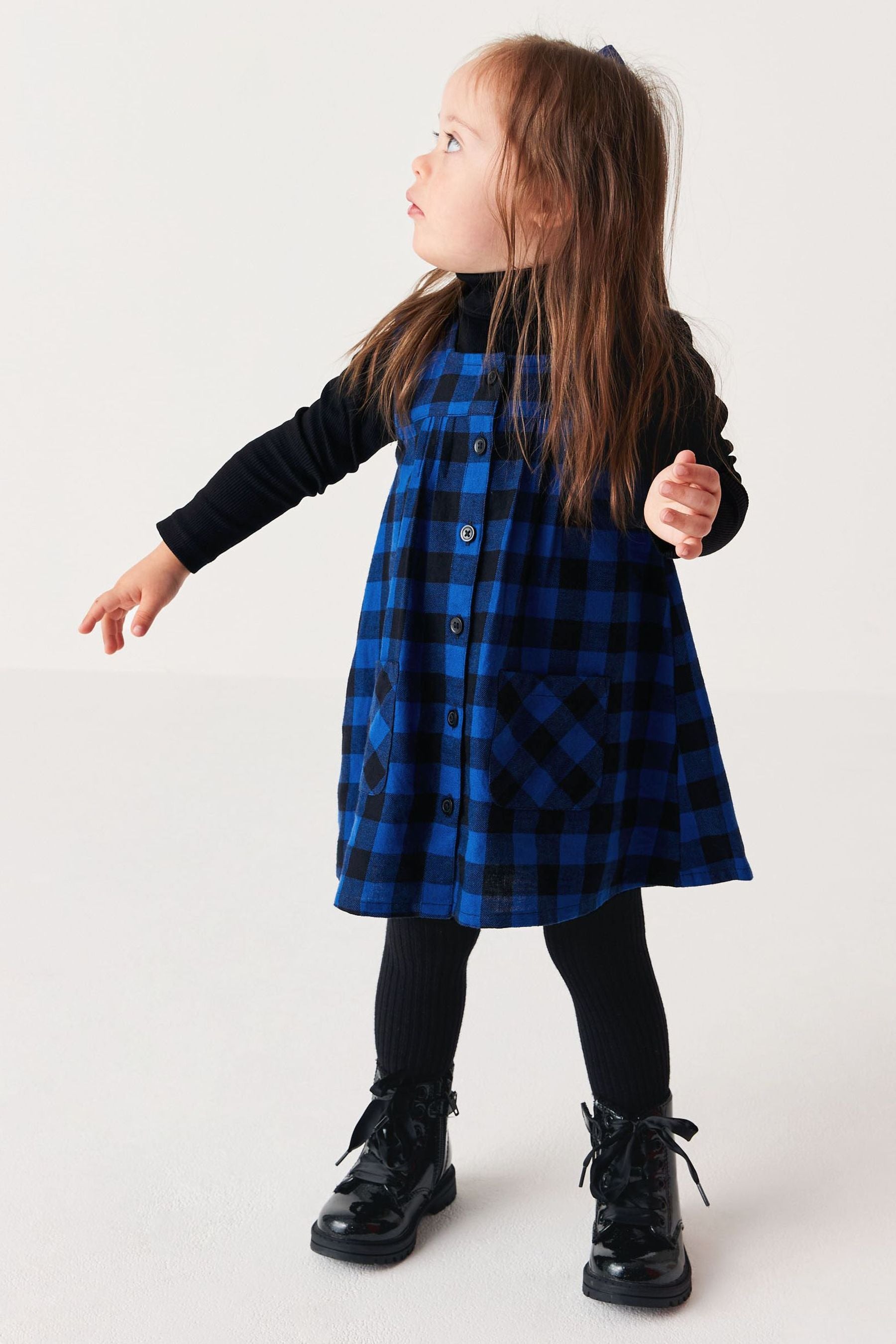 Cobalt Blue/Black Check Dress And Top Set (3mths-7yrs)