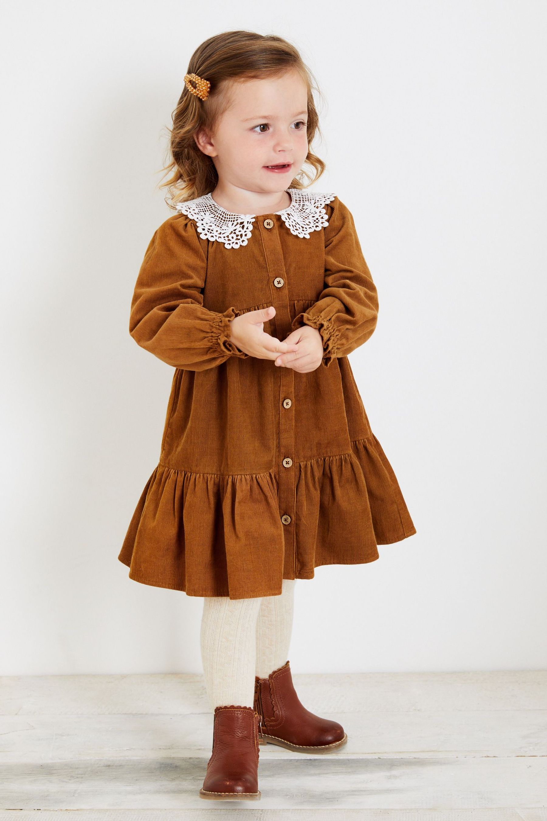 Caramel Brown Lace Collar Cord Dress (3mths-8yrs)