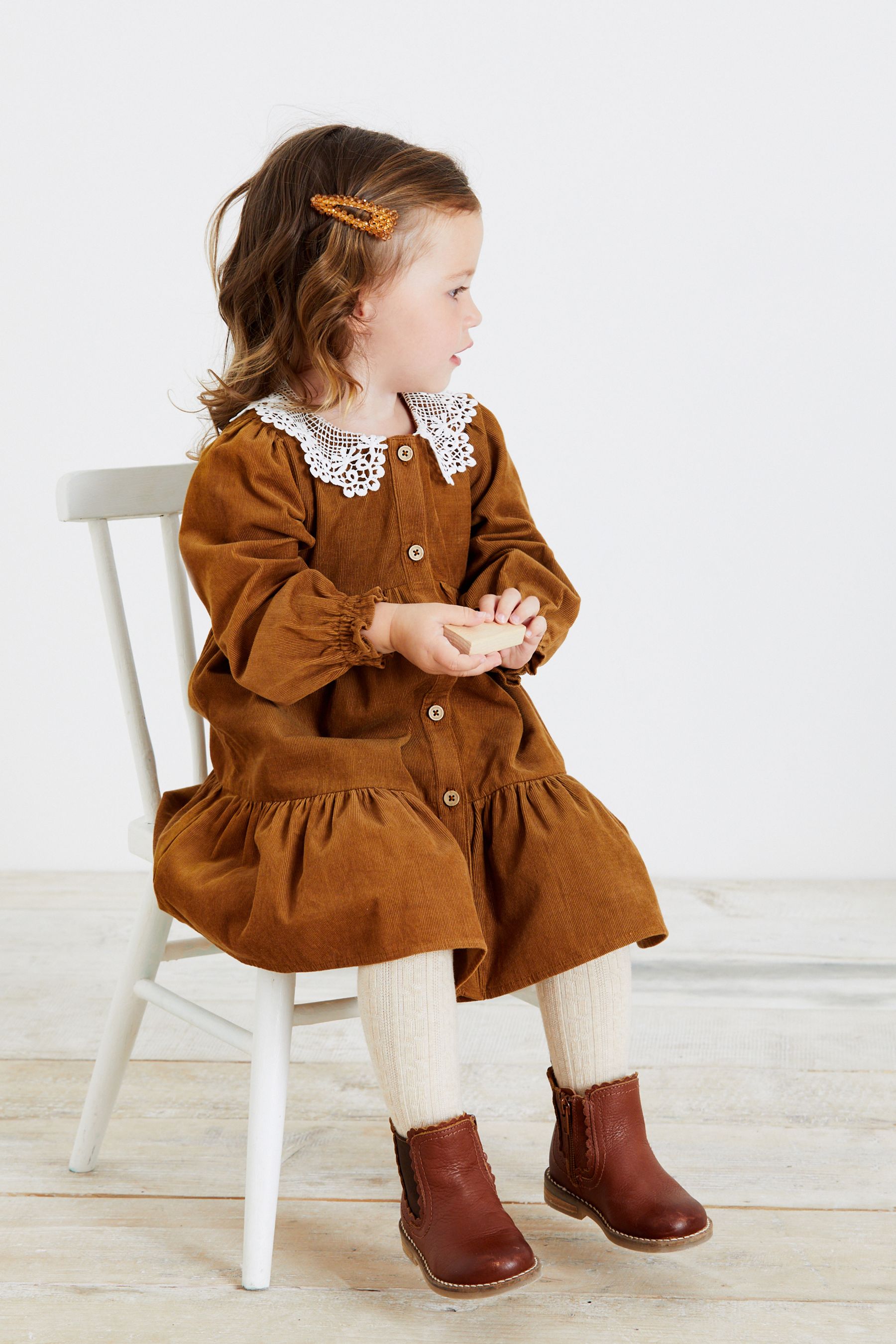 Caramel Brown Lace Collar Cord Dress (3mths-8yrs)