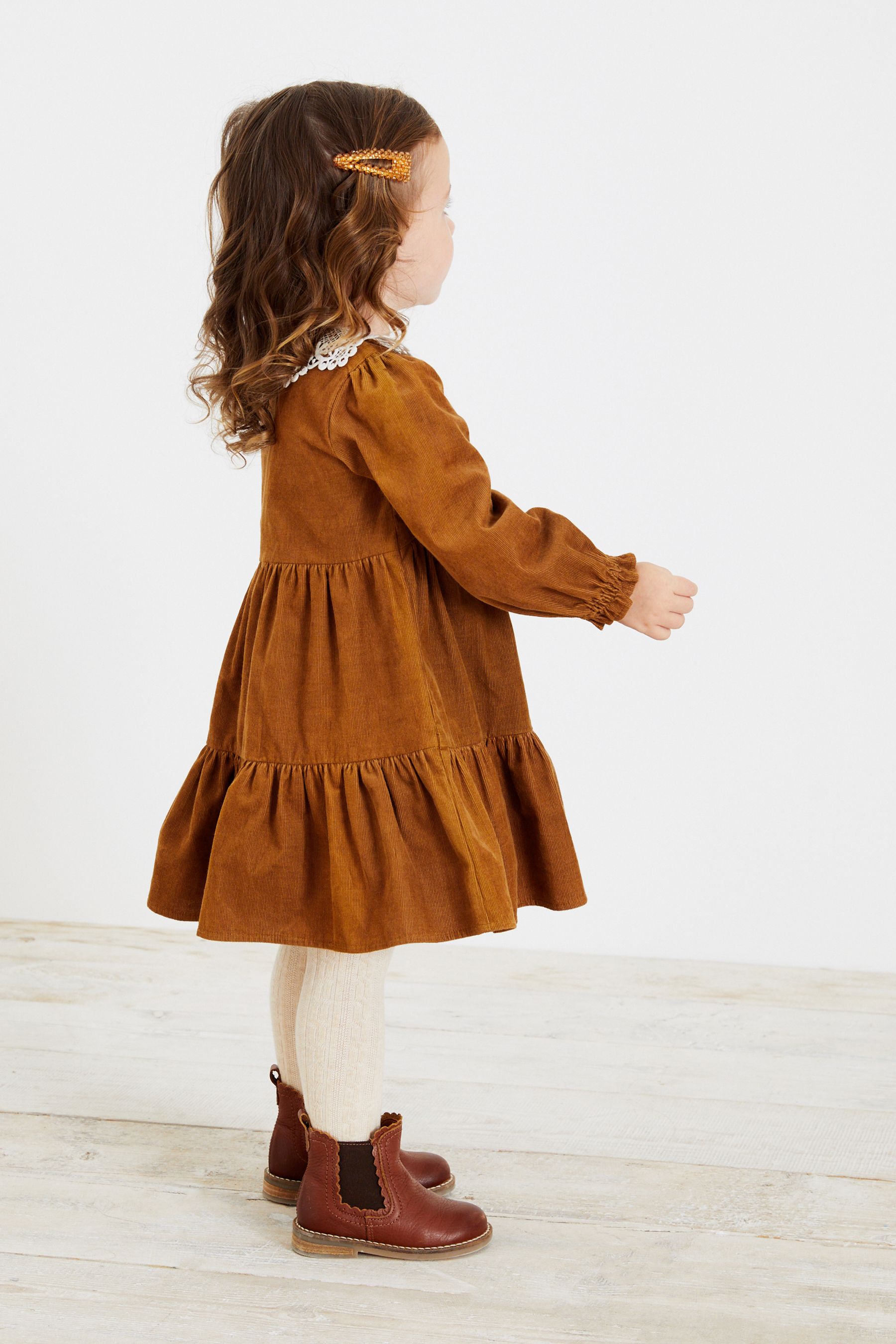 Caramel Brown Lace Collar Cord Dress (3mths-8yrs)