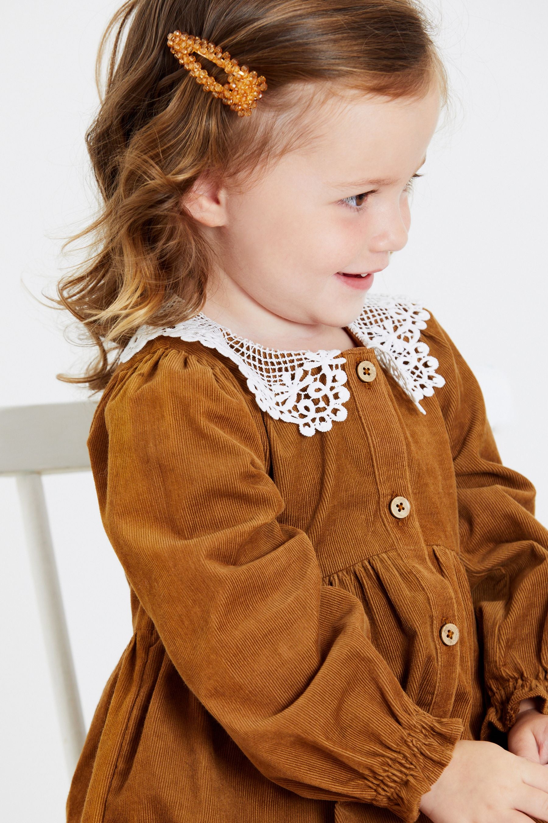 Caramel Brown Lace Collar Cord Dress (3mths-8yrs)