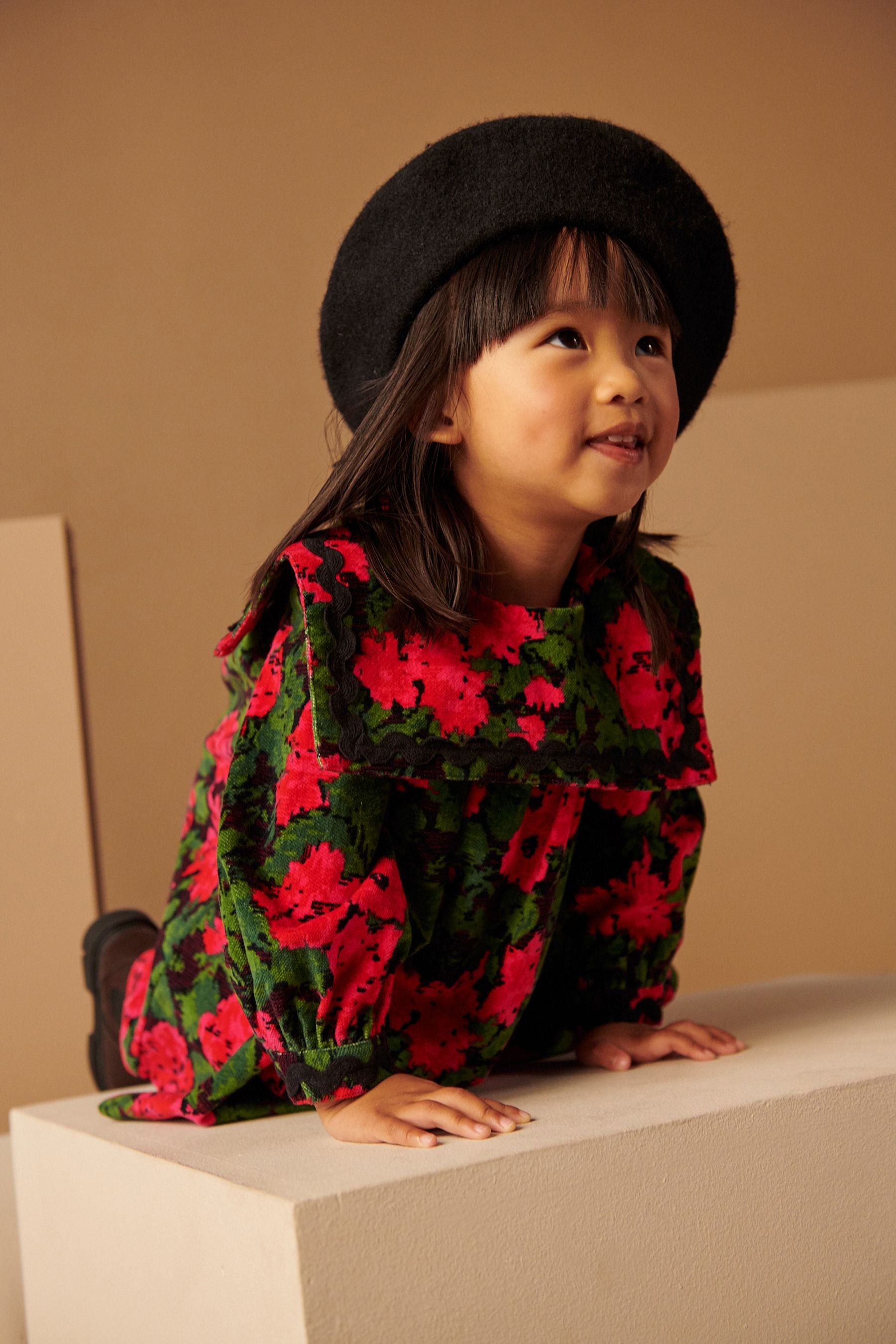 Pink Floral Printed Cord Collar Dress (3mths-7yrs)