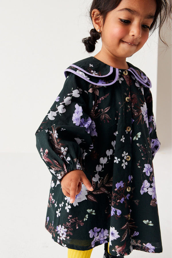 Lilac Purple Floral Printed Collar Dress (3mths-7yrs)