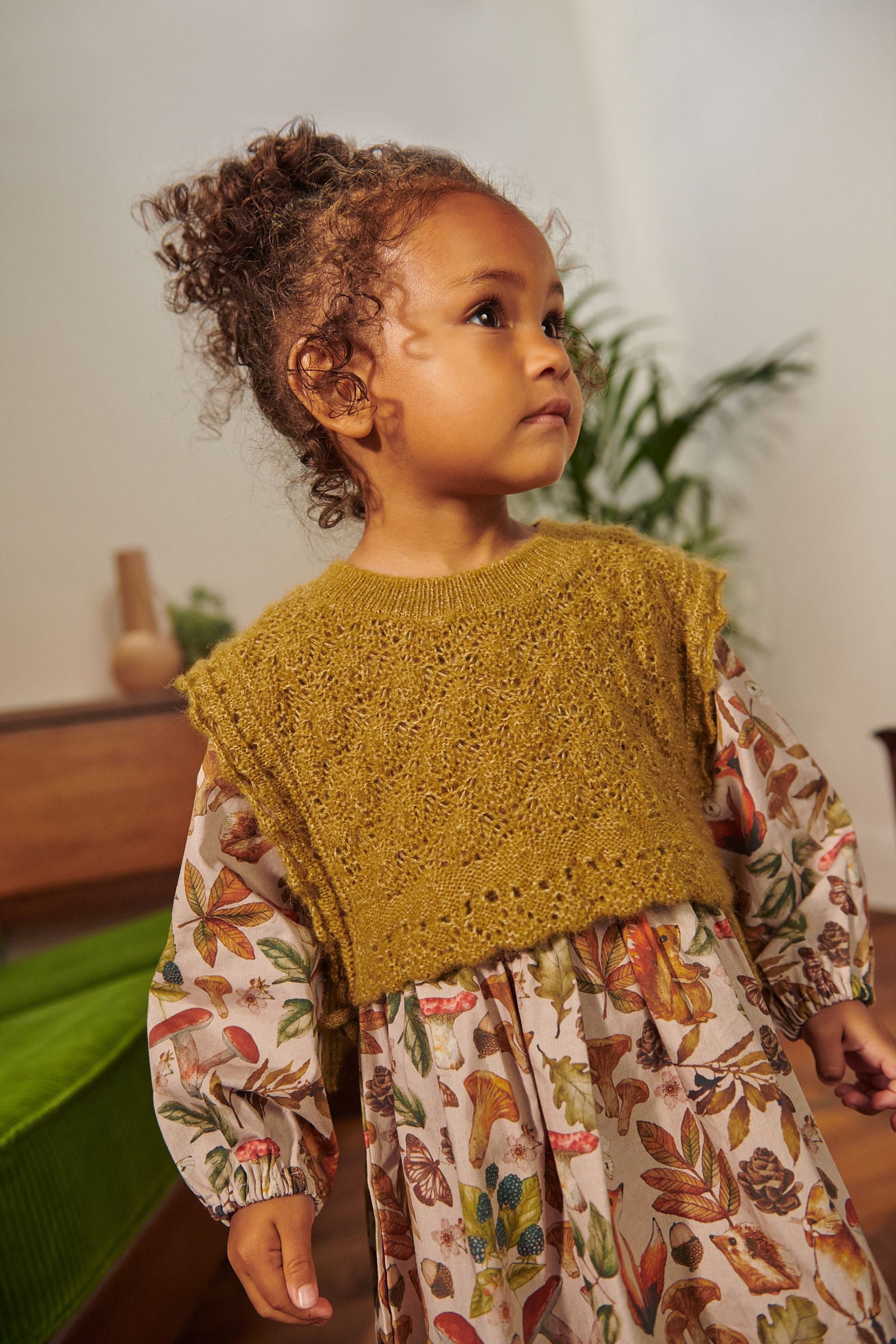 Ochre Yellow Printed Dress And Knitted Tank Set (3mths-8yrs)