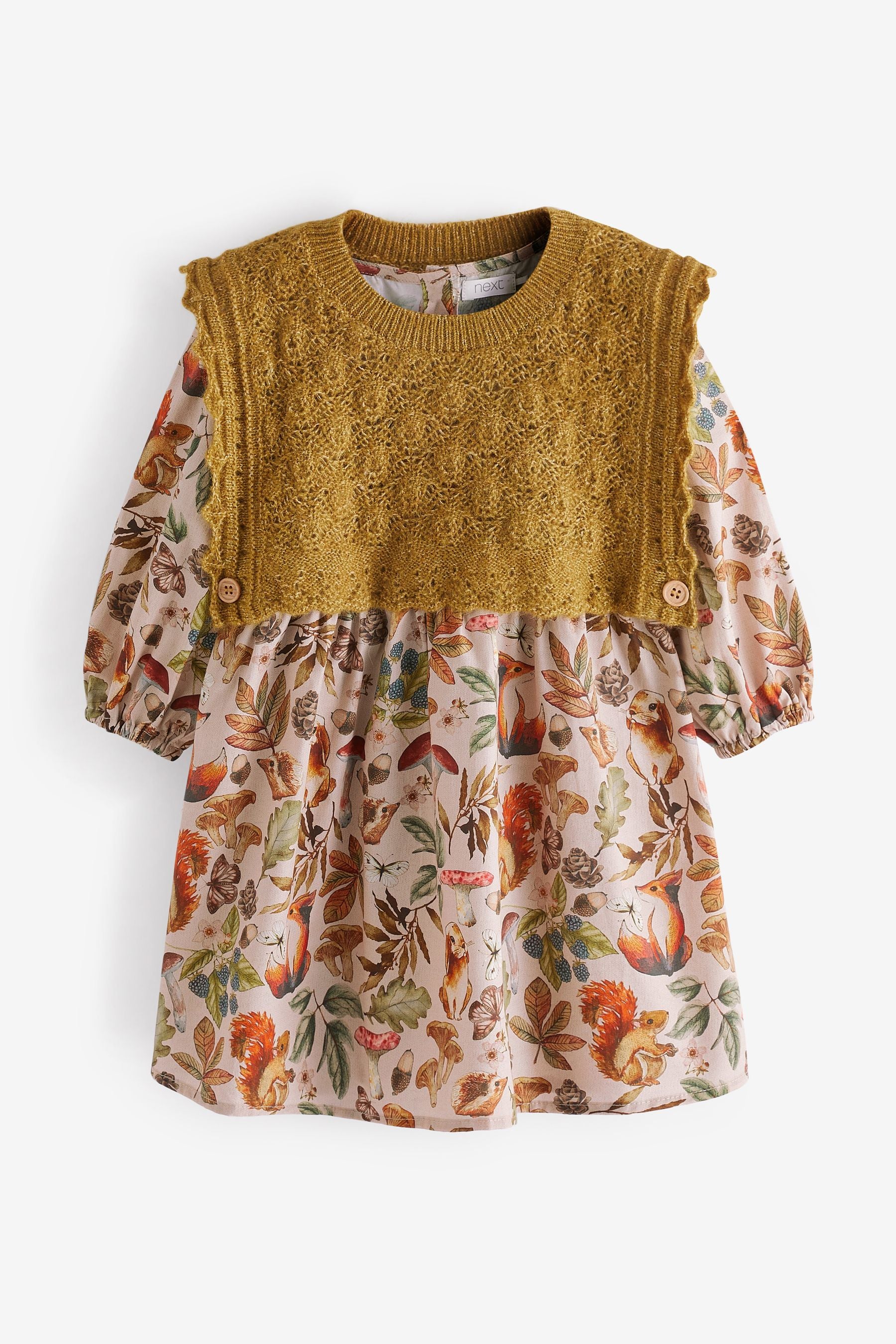 Ochre Yellow Printed Dress And Knitted Tank Set (3mths-8yrs)