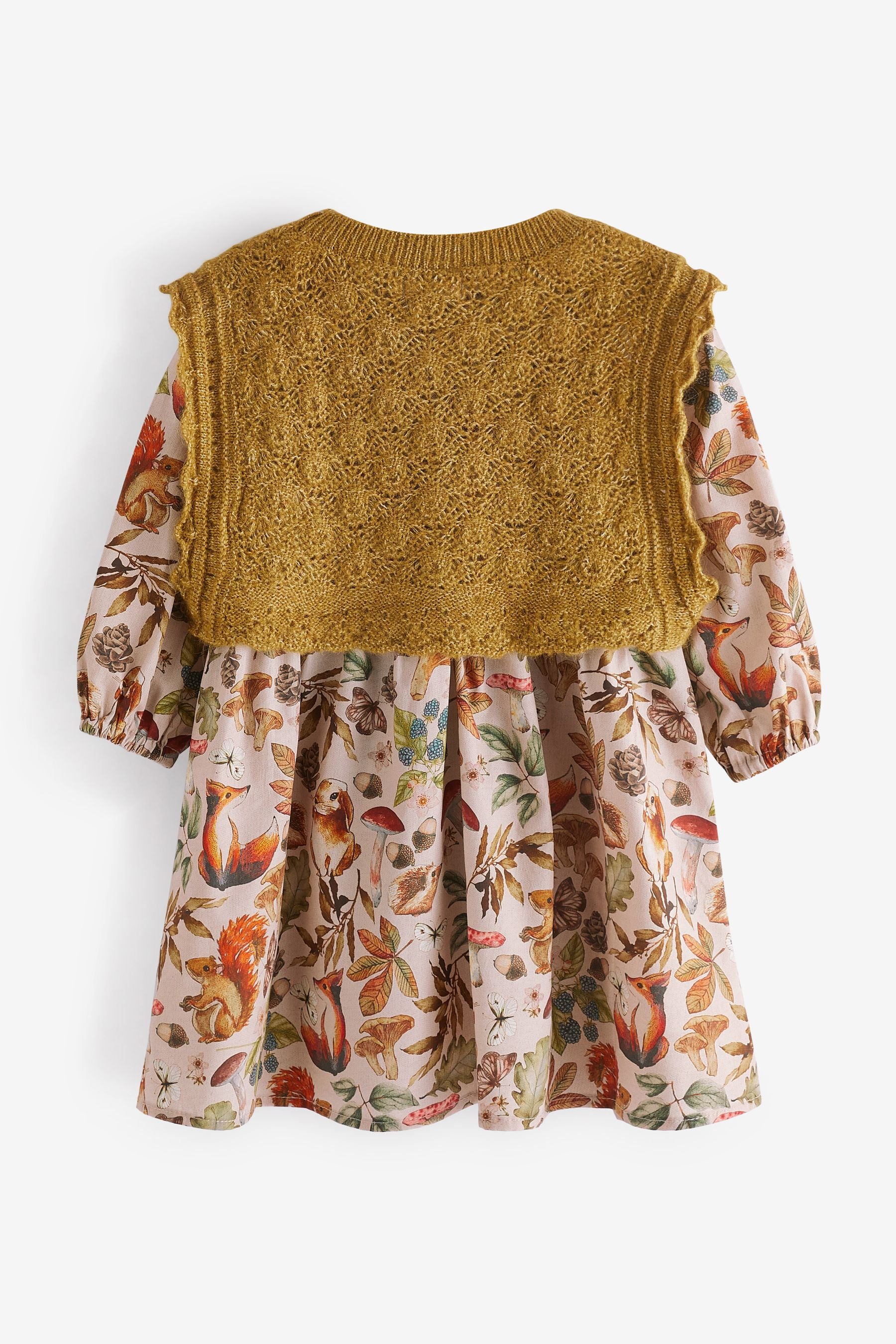 Ochre Yellow Printed Dress And Knitted Tank Set (3mths-8yrs)