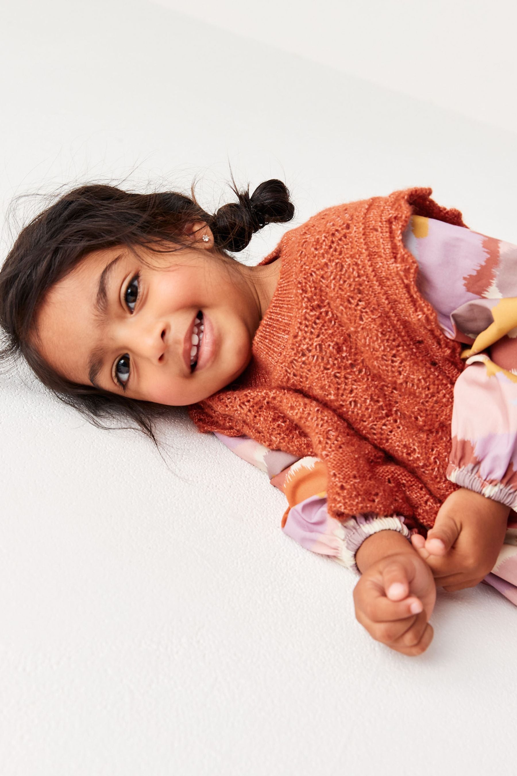 Rust Orange/Pink Printed Dress And Knitted Tank Set (3mths-8yrs)