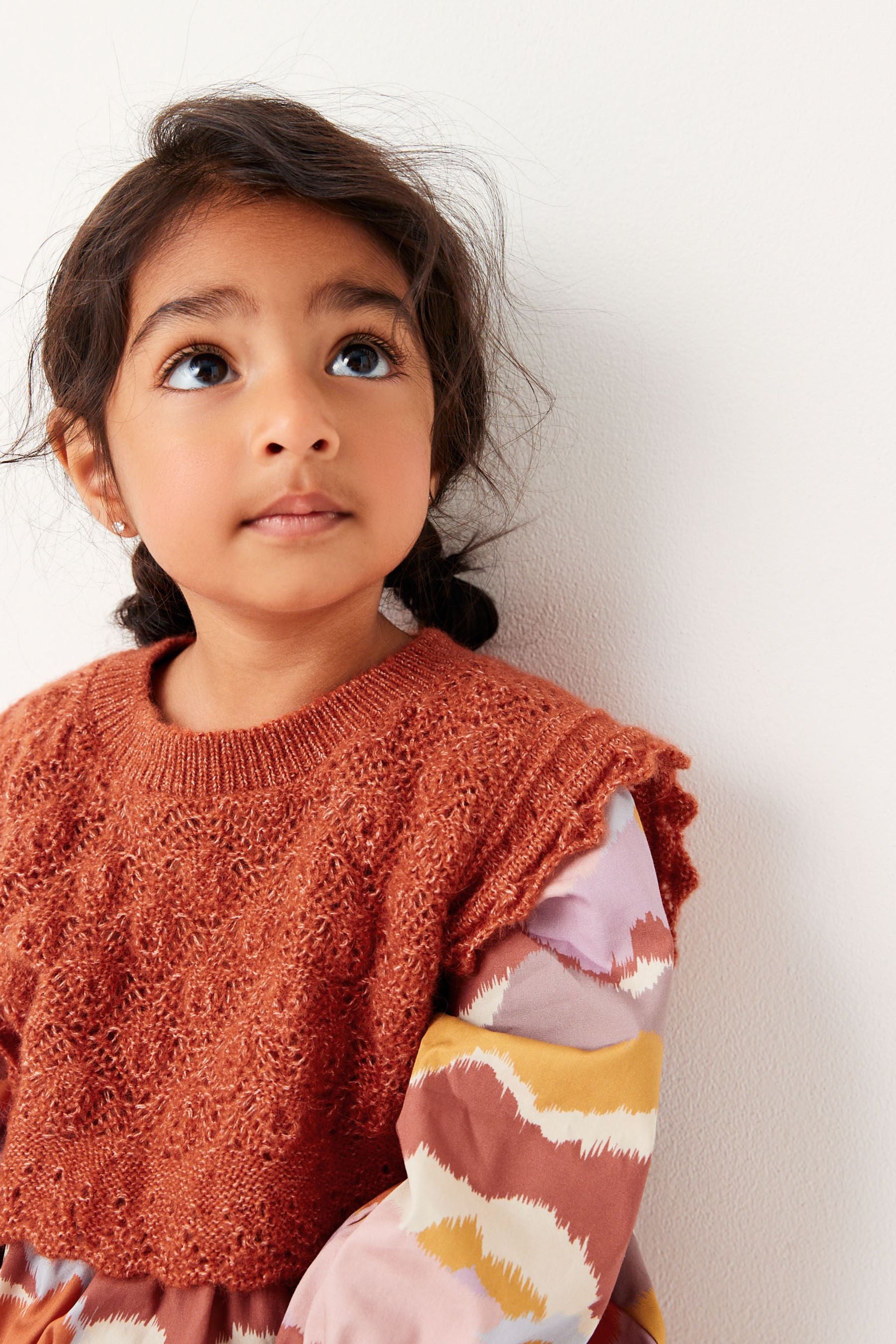 Rust Orange/Pink Printed Dress And Knitted Tank Set (3mths-8yrs)