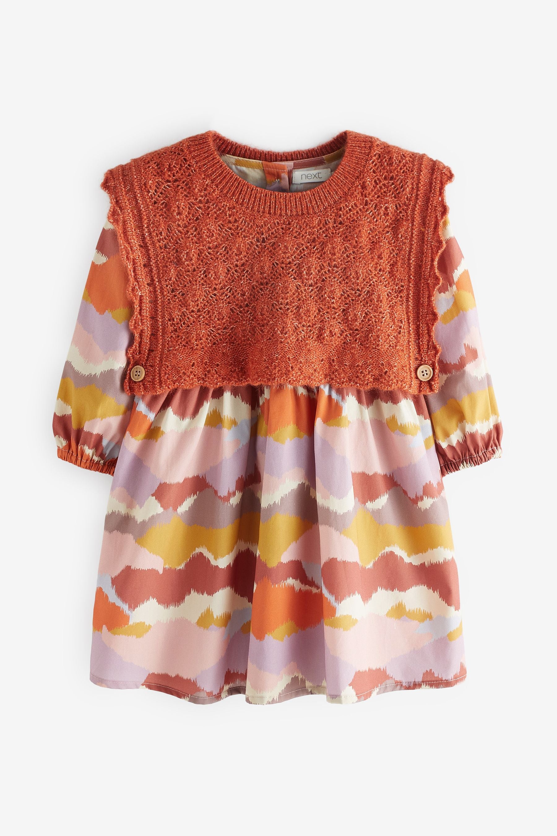 Rust Orange/Pink Printed Dress And Knitted Tank Set (3mths-8yrs)