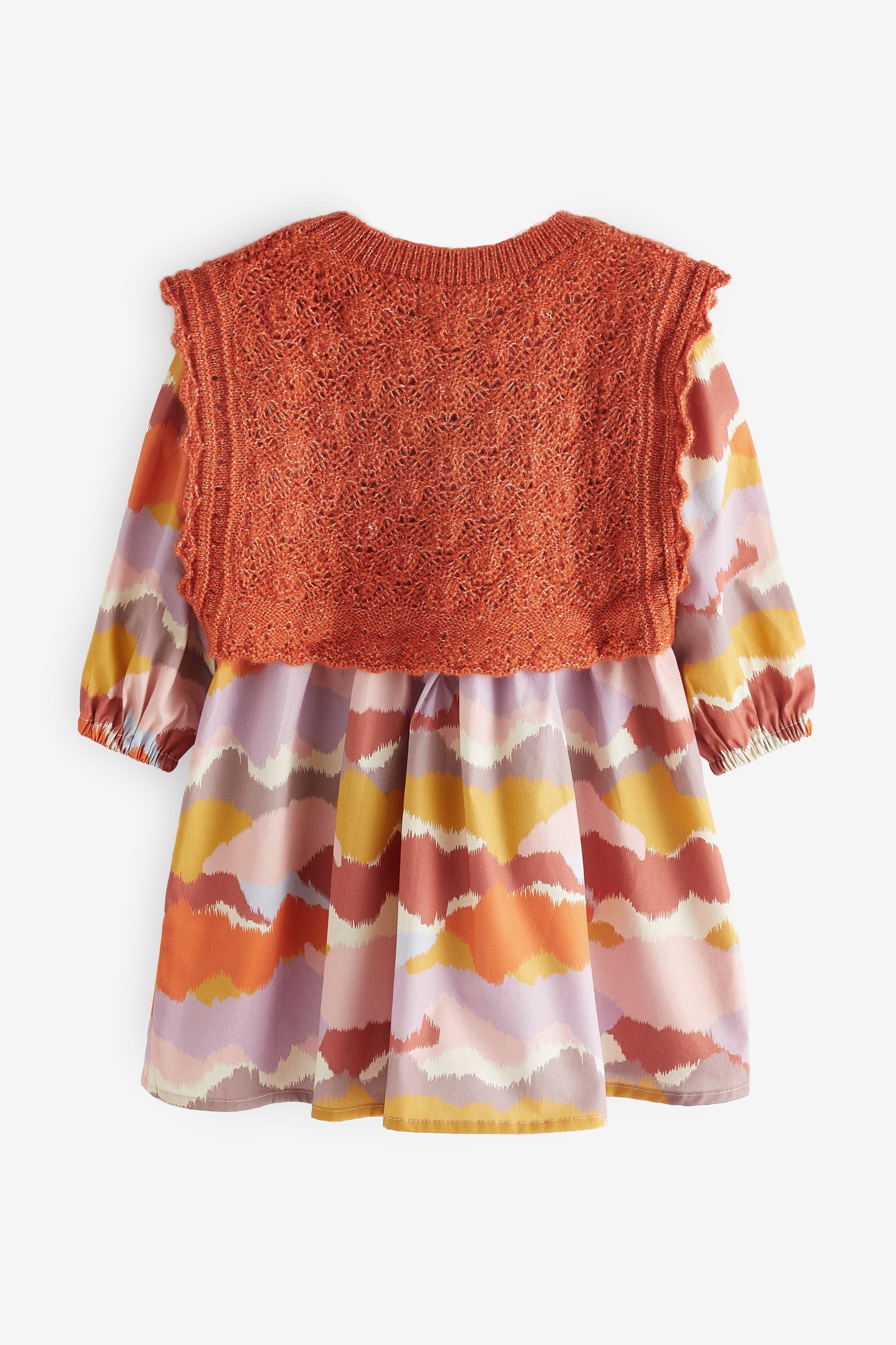 Rust Orange/Pink Printed Dress And Knitted Tank Set (3mths-8yrs)