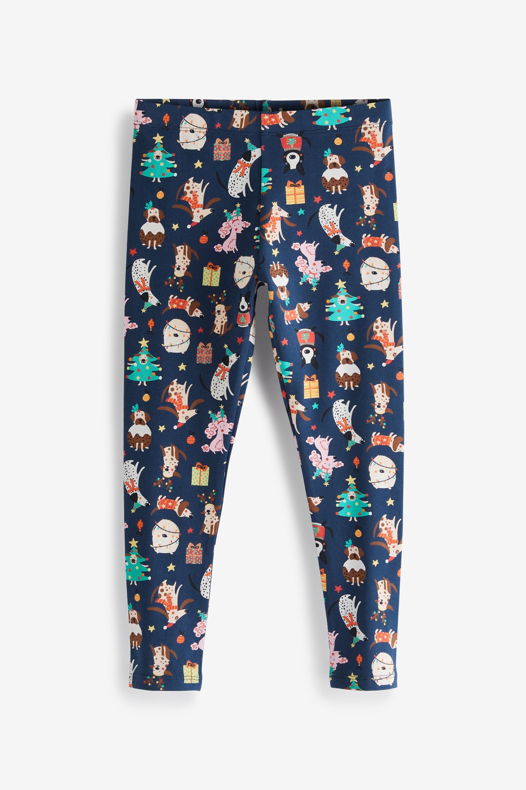 Navy Blue Christmas Dogs Print Leggings (3-16yrs)