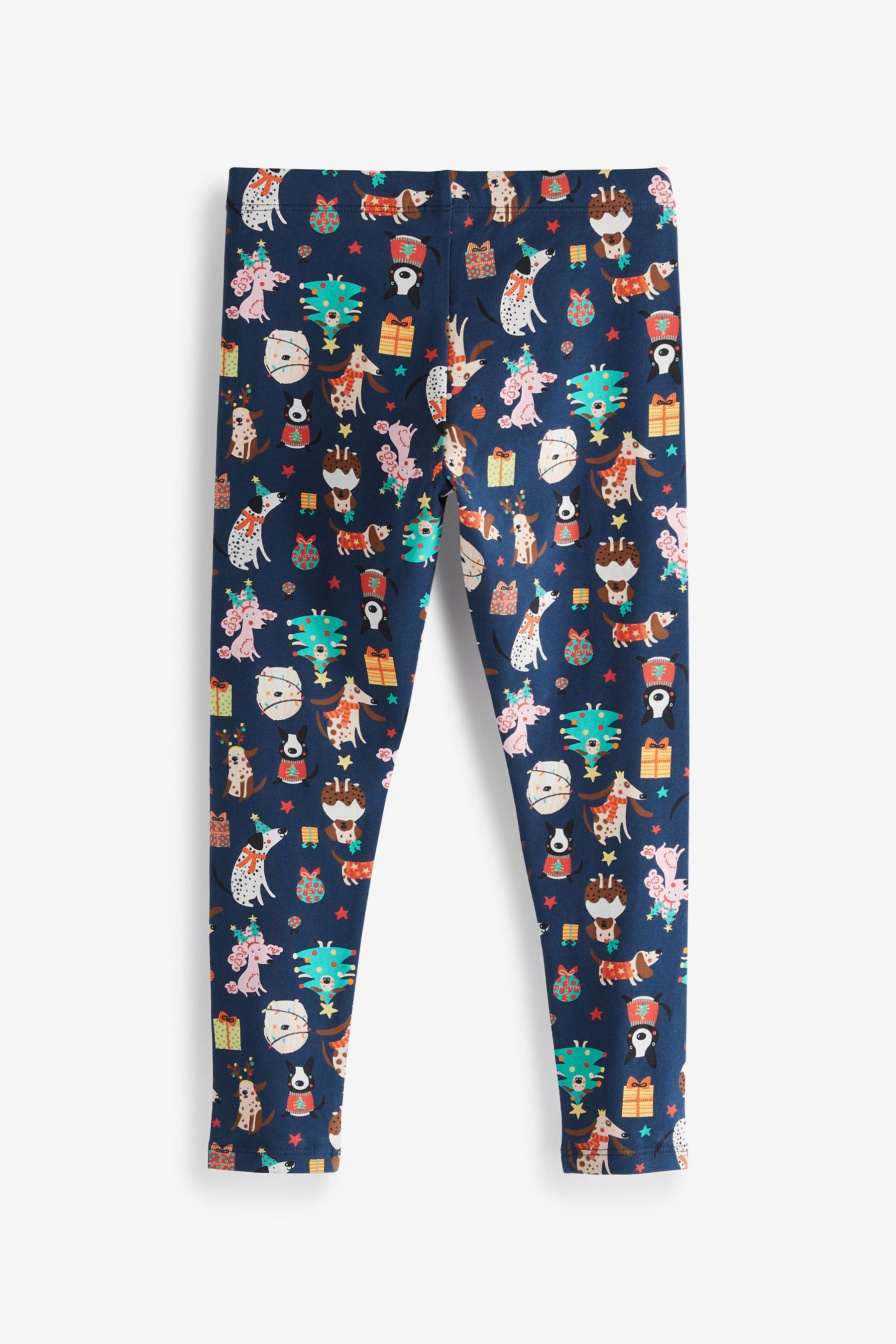 Navy Blue Christmas Dogs Print Leggings (3-16yrs)