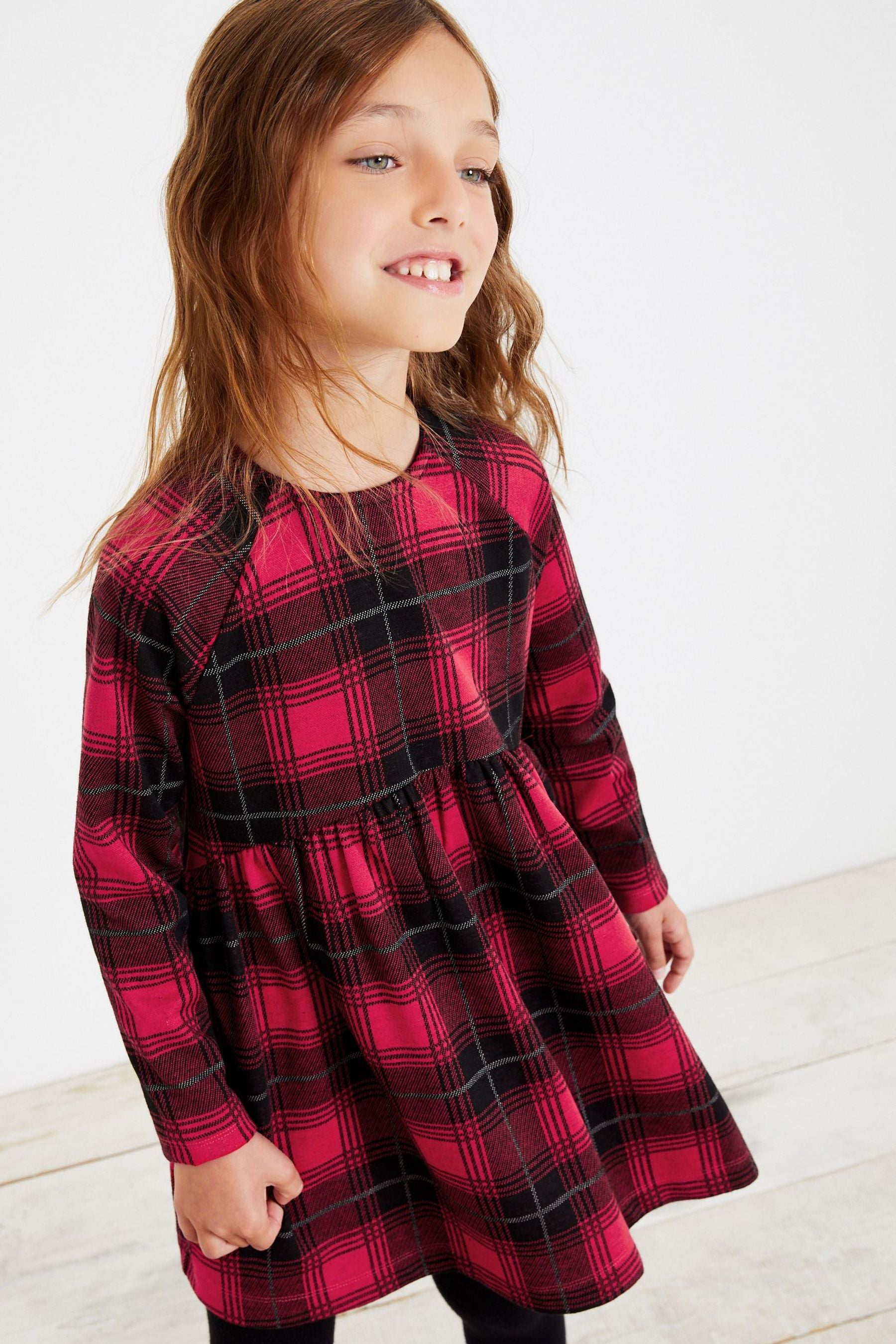 Red Check Long Sleeve Dress (3-16yrs)