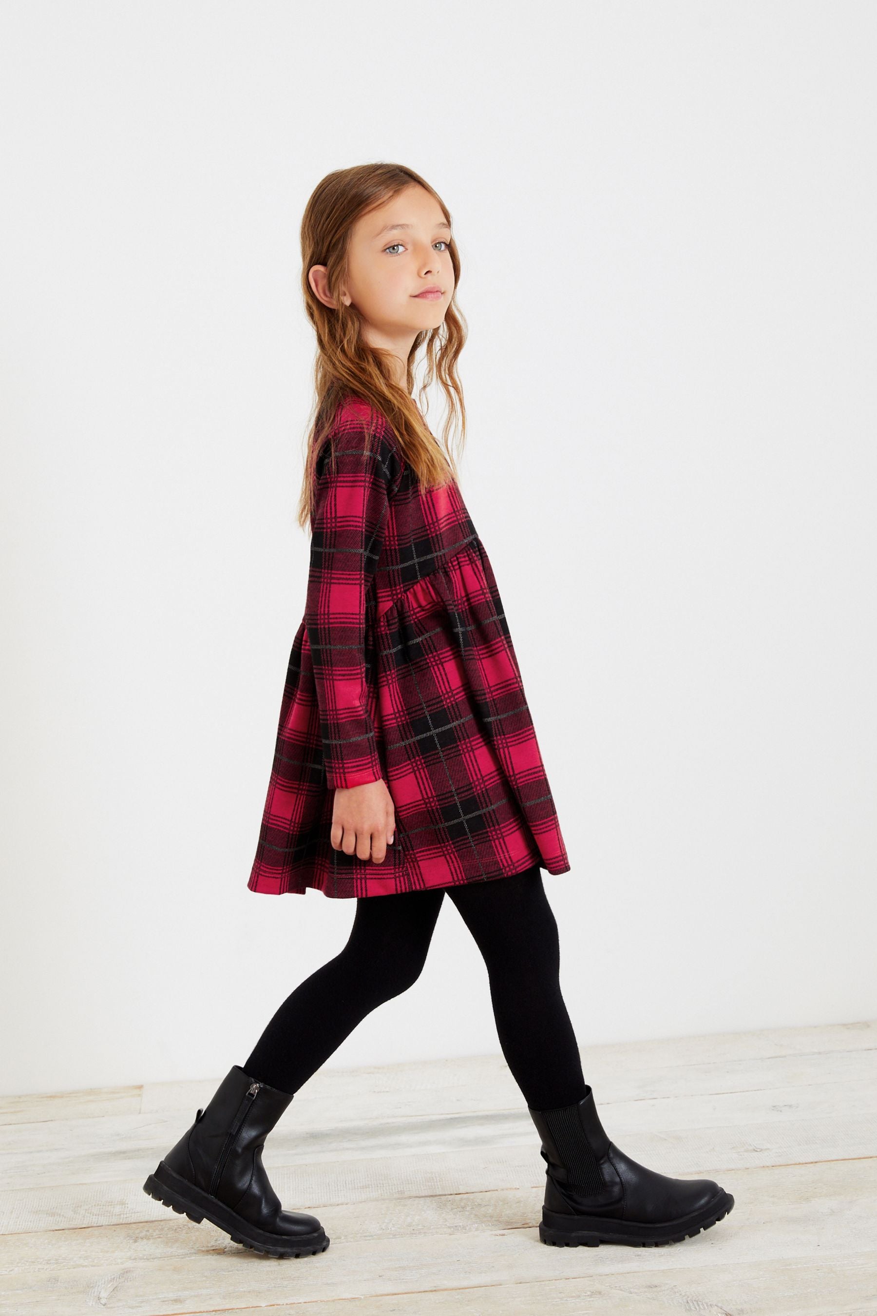 Red Check Long Sleeve Dress (3-16yrs)