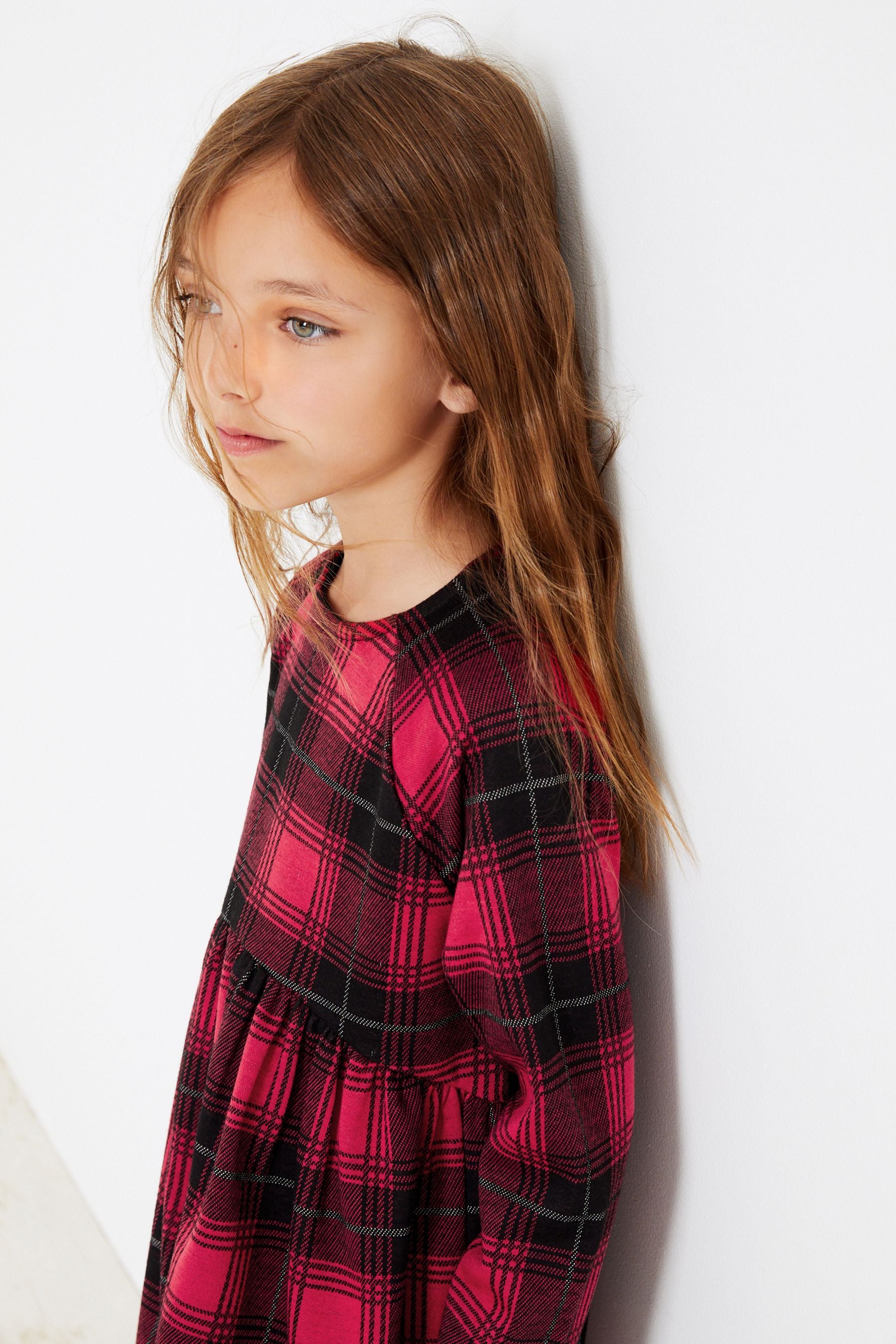 Red Check Long Sleeve Dress (3-16yrs)