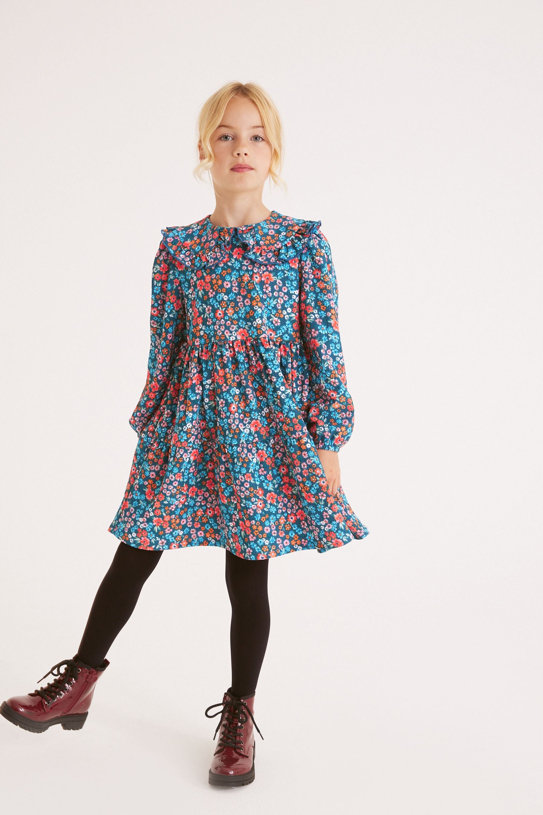 Blue Floral Tiered Dress (3-16yrs)