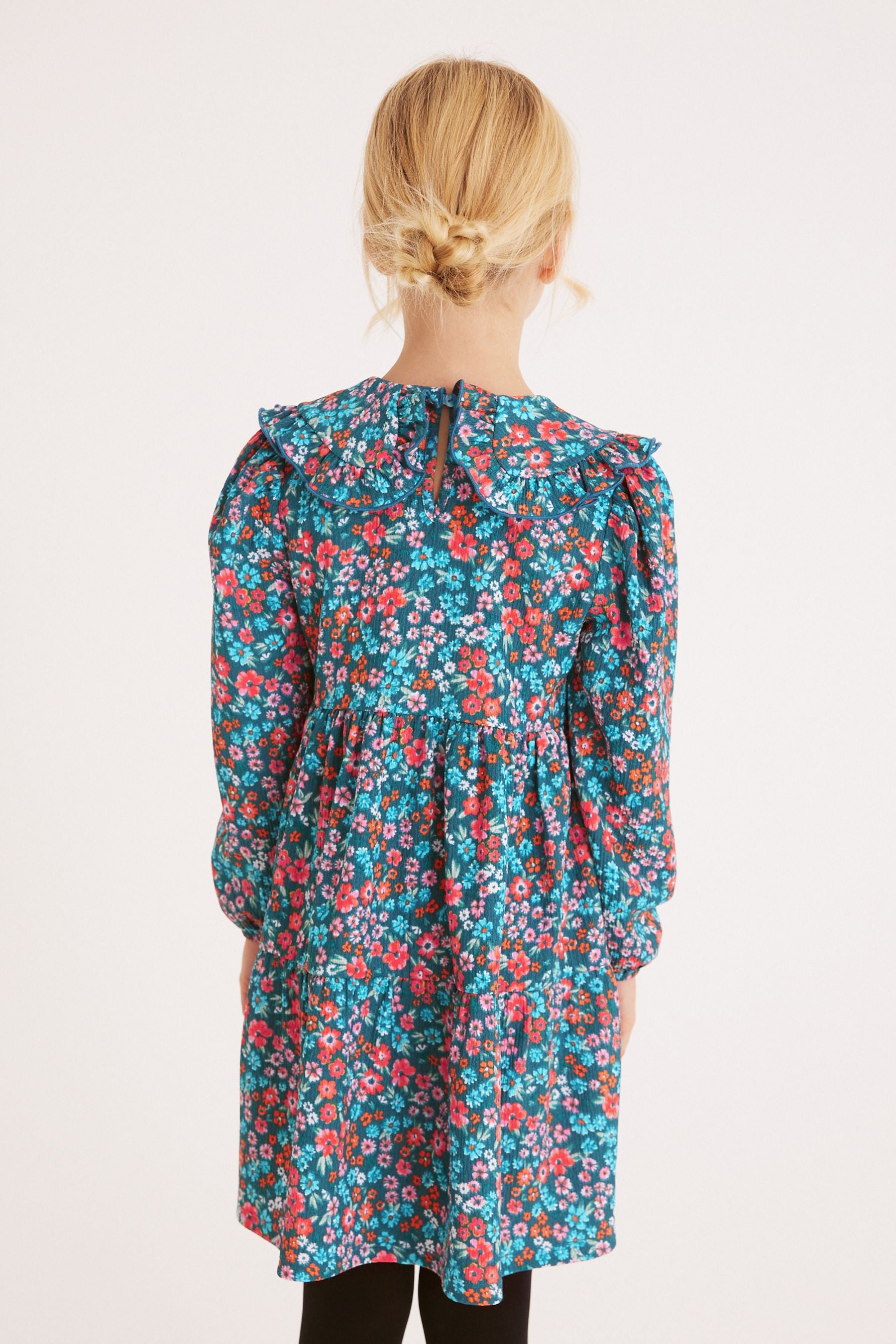 Blue Floral Tiered Dress (3-16yrs)