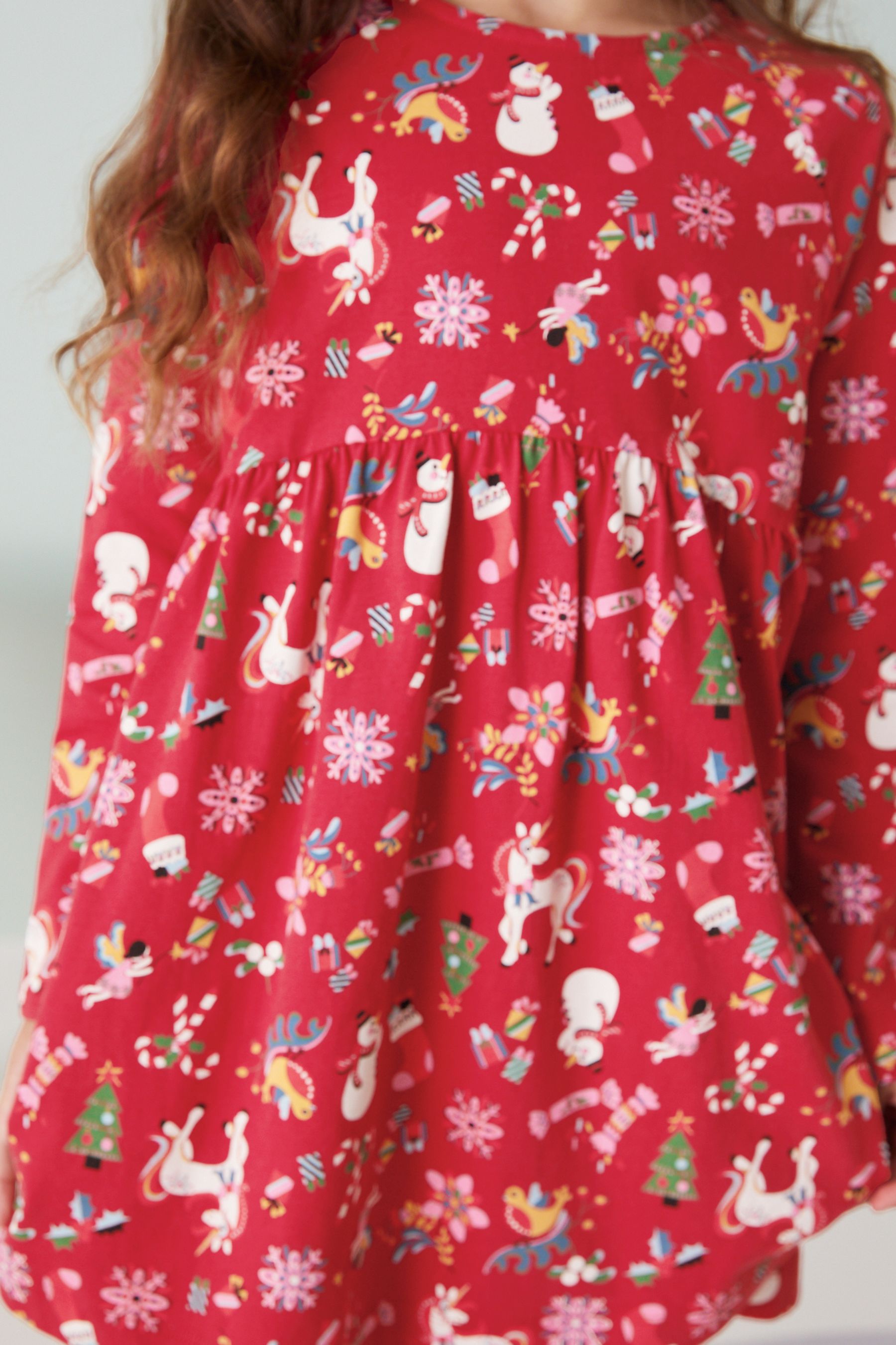 Red Character Christmas Long Sleeve Jersey Dress (3-16yrs)