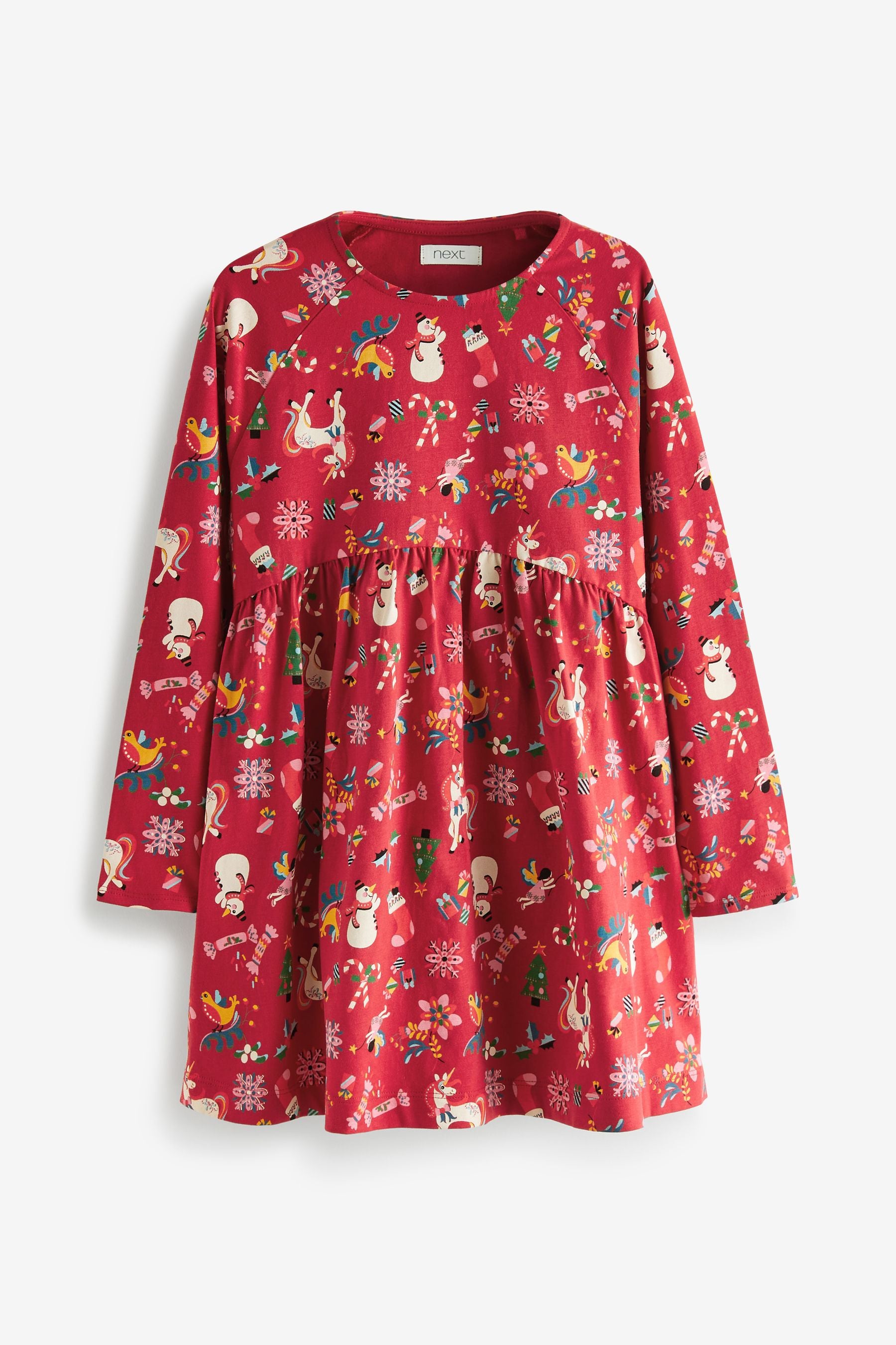 Red Character Christmas Long Sleeve Jersey Dress (3-16yrs)