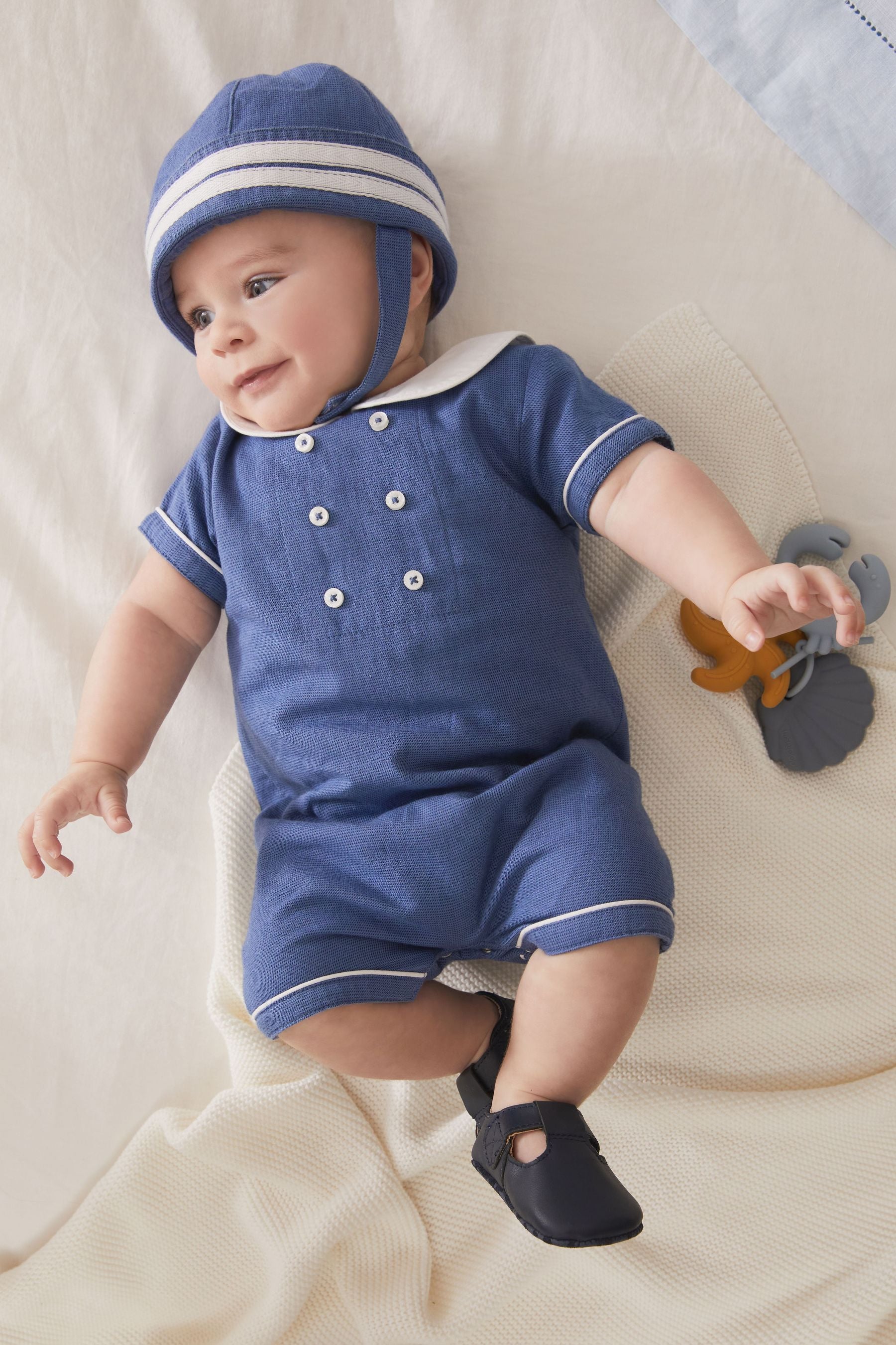 Blue Smart Sailor Baby Romper And Hat Set (0mths-3yrs)