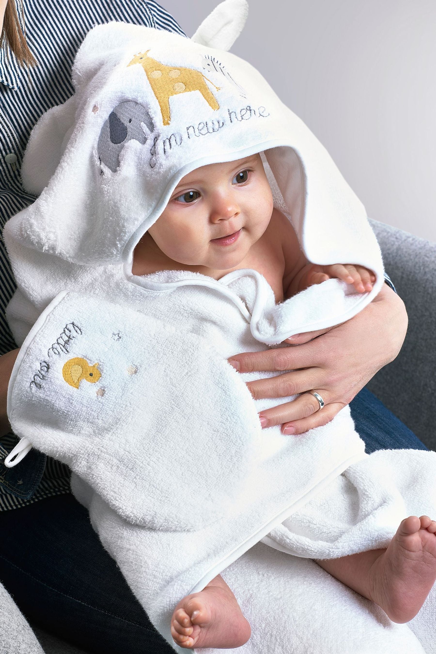 White Safari Newborn Cotton Hooded Baby Towel