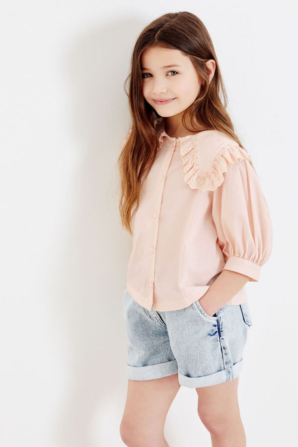 Pink Lace Trim Collar Blouse (3-16yrs)