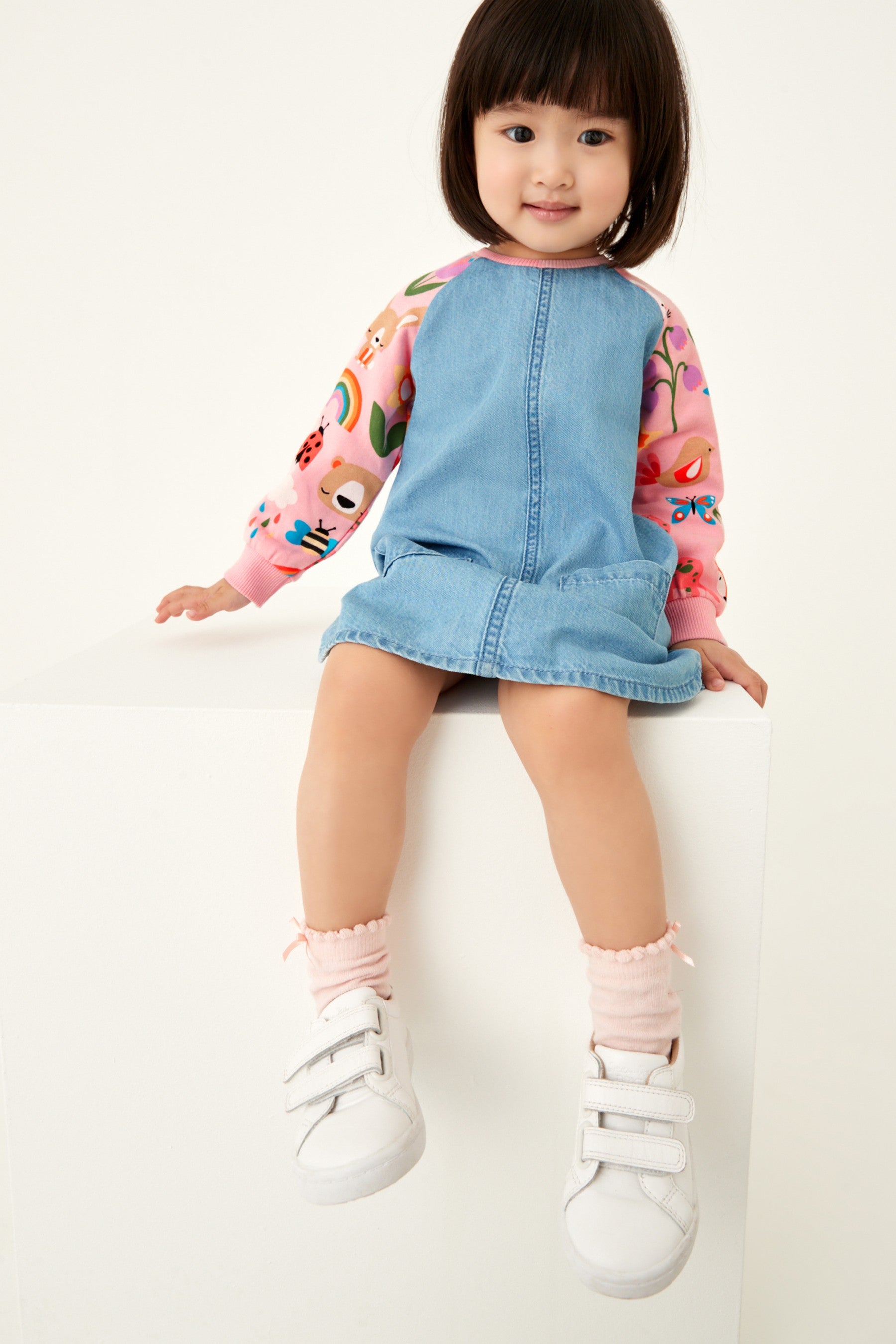 Pink Character Rainbow Raglan Denim Dress (3mths-7yrs)