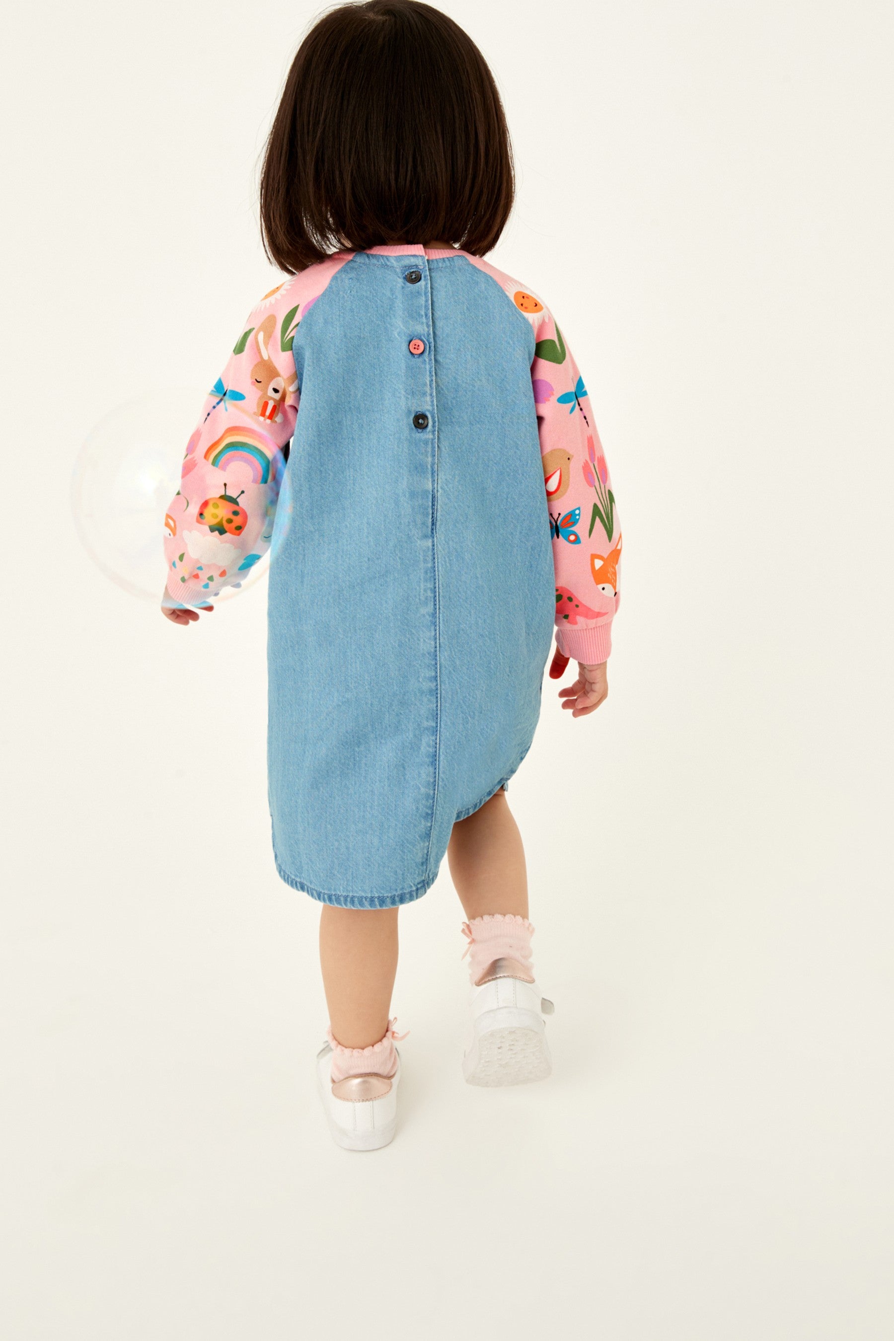 Pink Character Rainbow Raglan Denim Dress (3mths-7yrs)