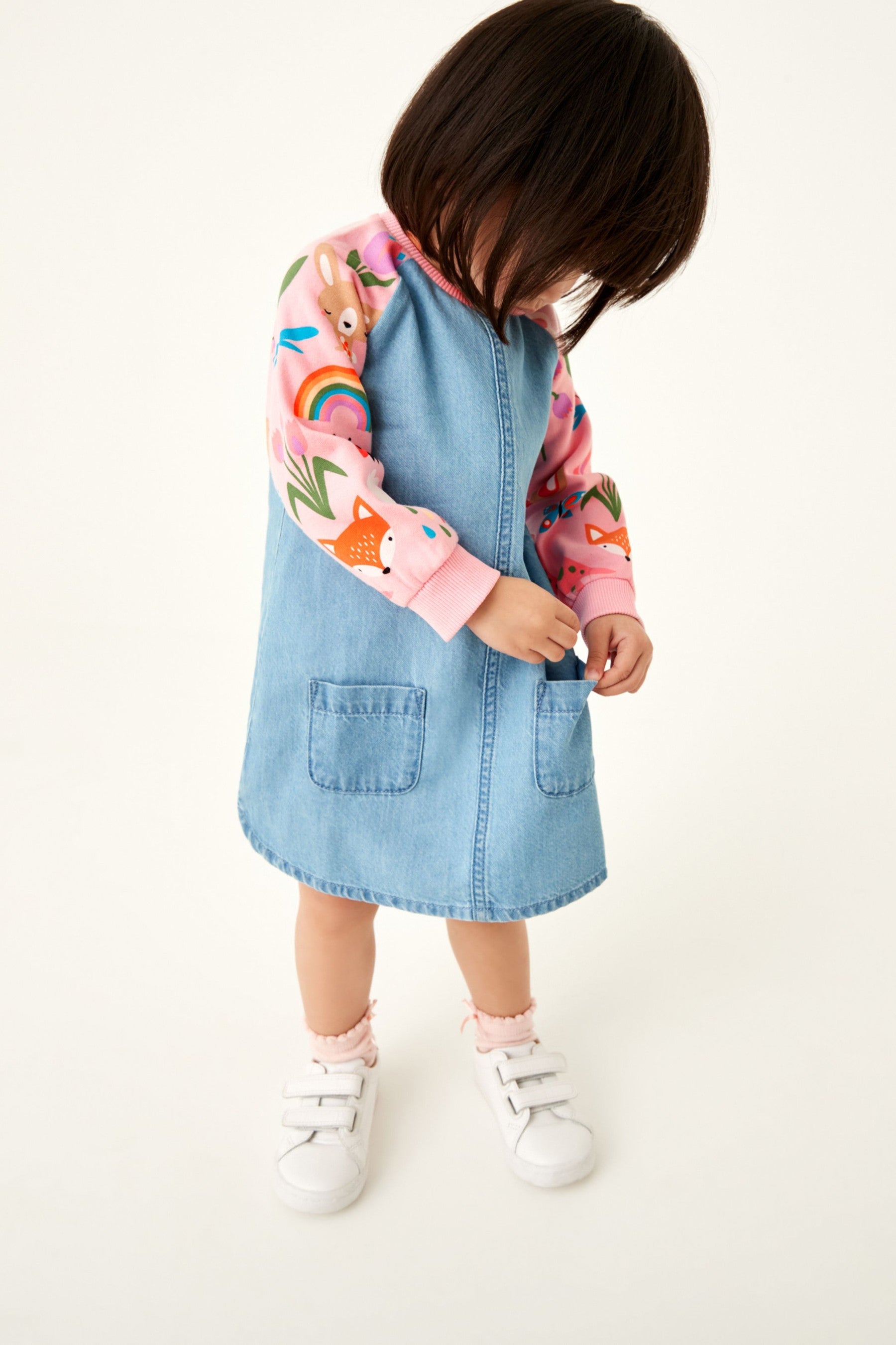 Pink Character Rainbow Raglan Denim Dress (3mths-7yrs)