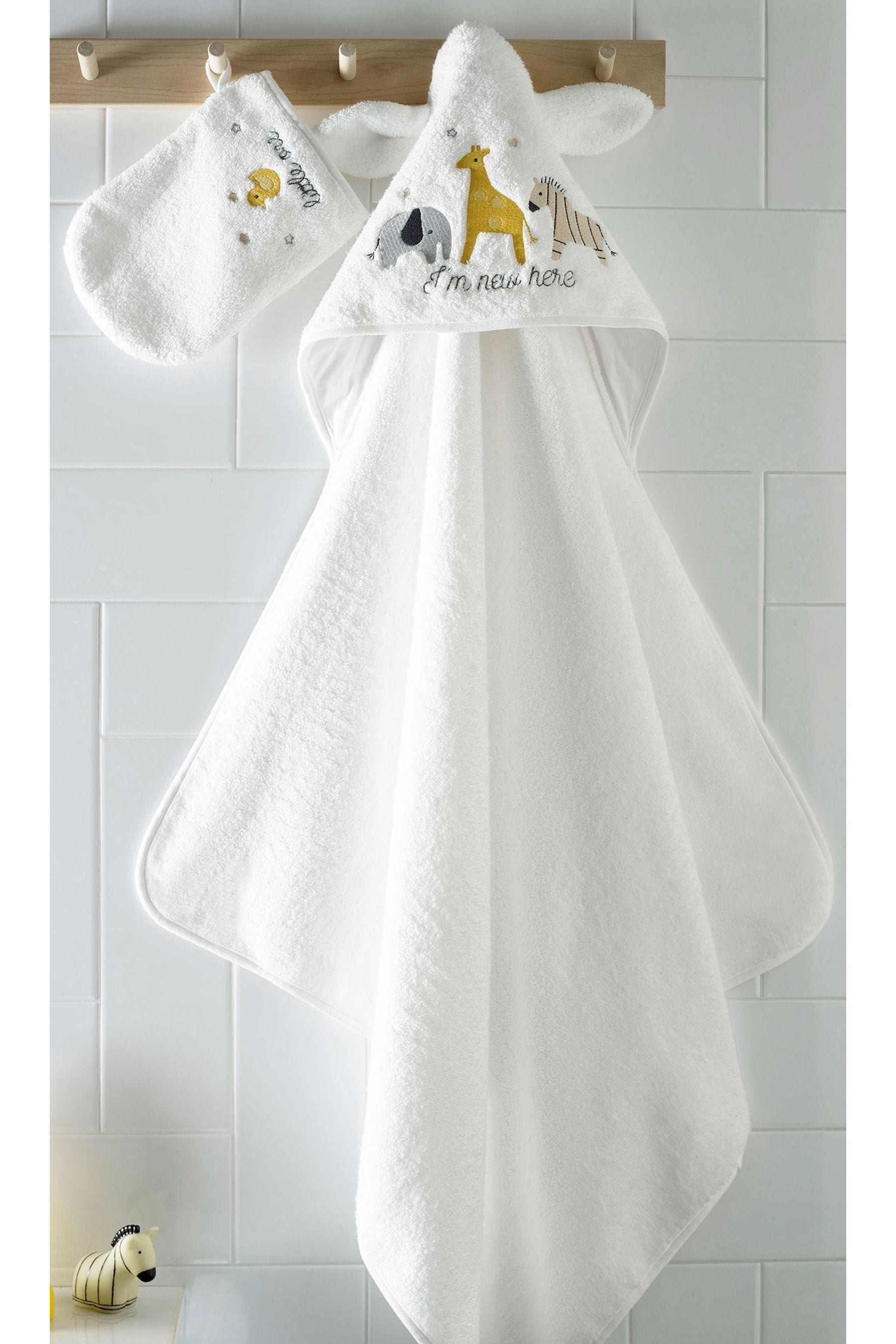 White Safari Newborn Cotton Hooded Baby Towel