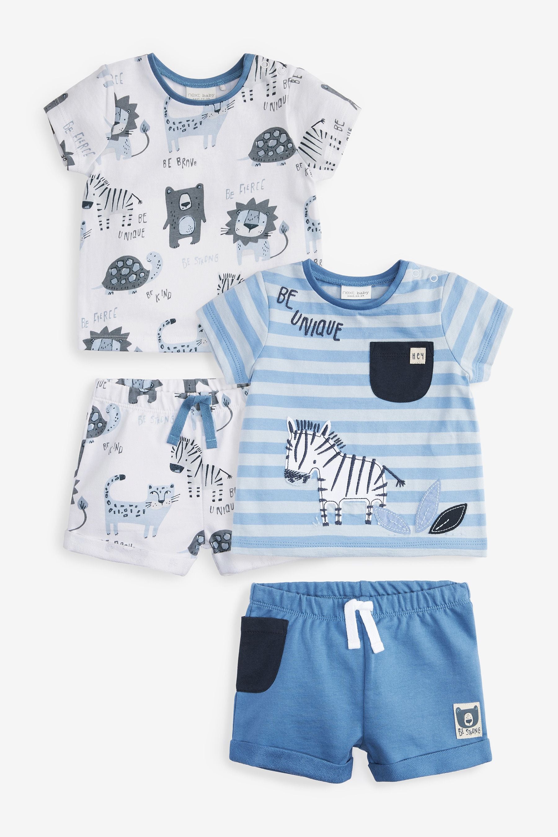 Navy Blue Animal 4 Pack Baby T-Shirts & Shorts Set