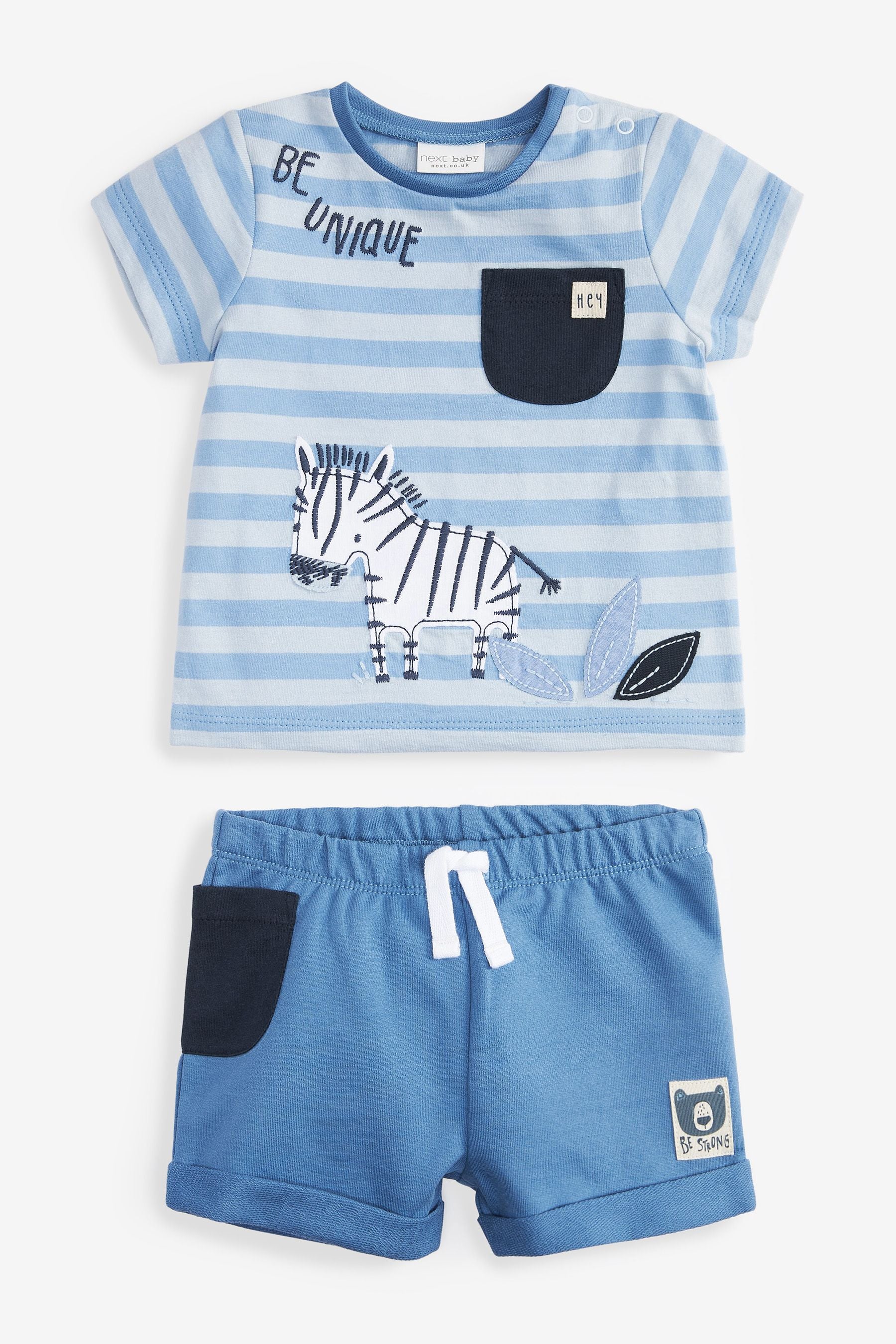 Navy Blue Animal 4 Pack Baby T-Shirts & Shorts Set