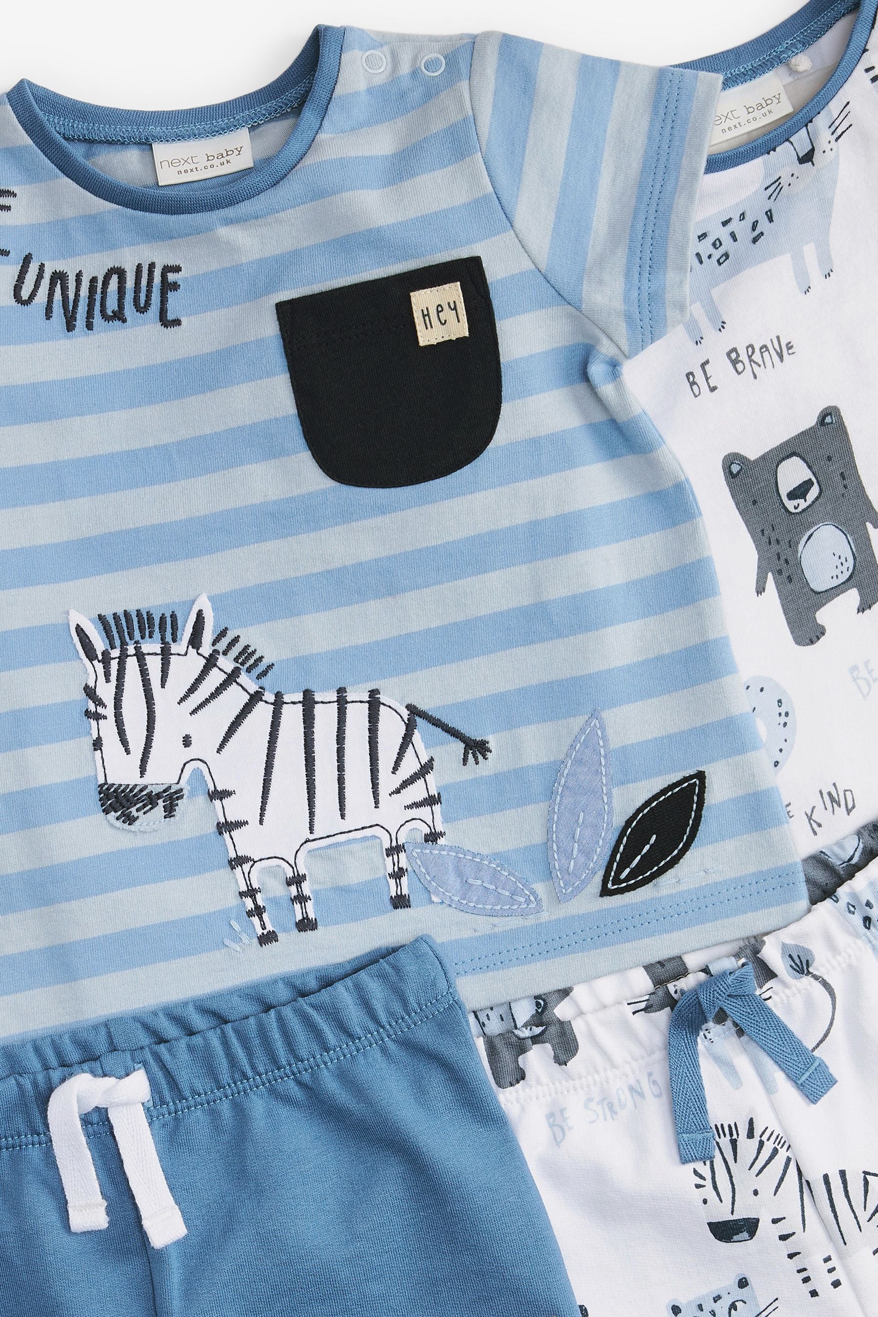 Navy Blue Animal 4 Pack Baby T-Shirts & Shorts Set